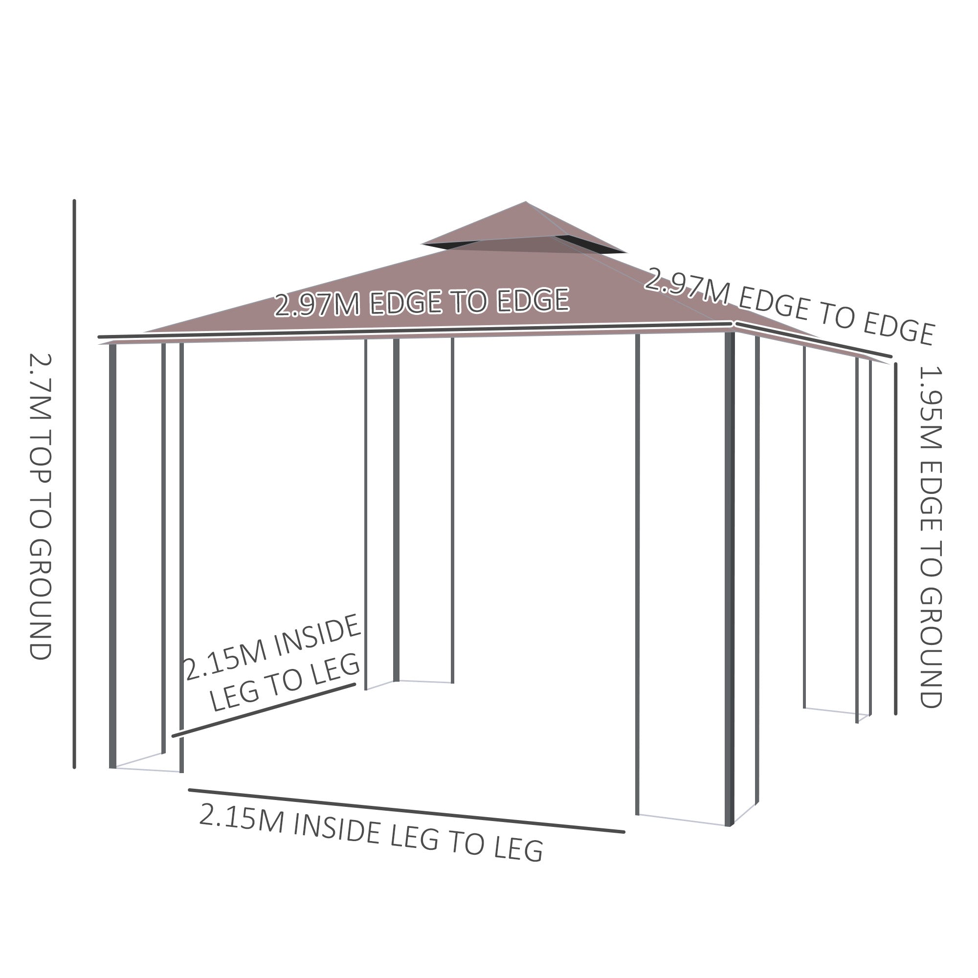 3x3m Patio Gazebo Canopy with 2-Tier Roof & Mosquito Netting, Steel Frame, Coffee