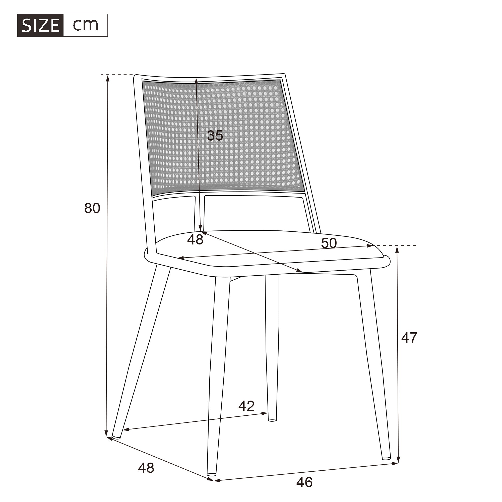 Set of 2 Chairs with PU Seat and Rattan Backrest, Beige