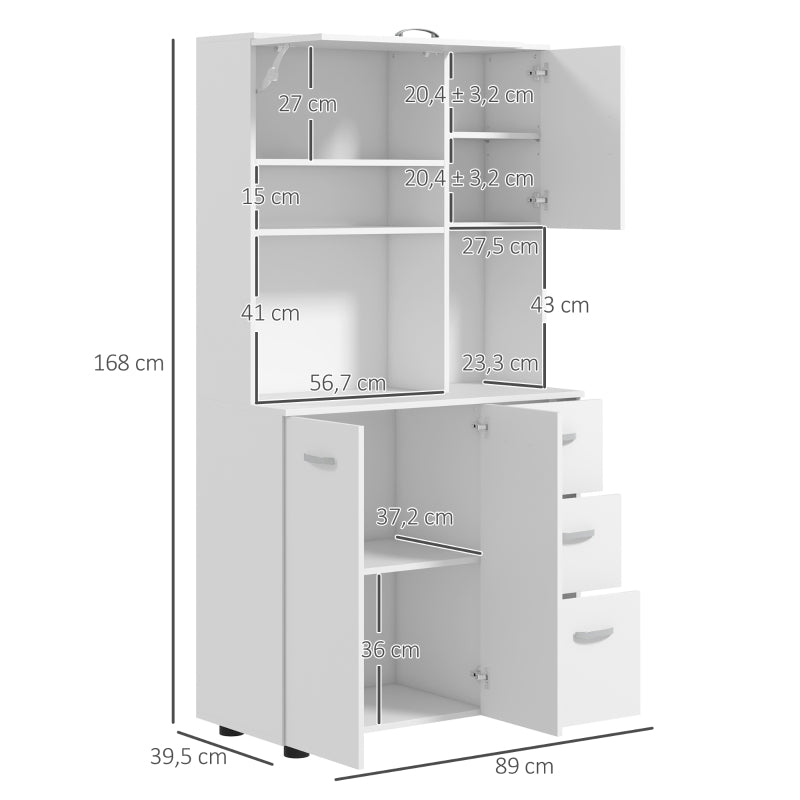 Kitchen Buffet Cabinet Storage with 3 Drawers 3 Shelves 89x168cm White