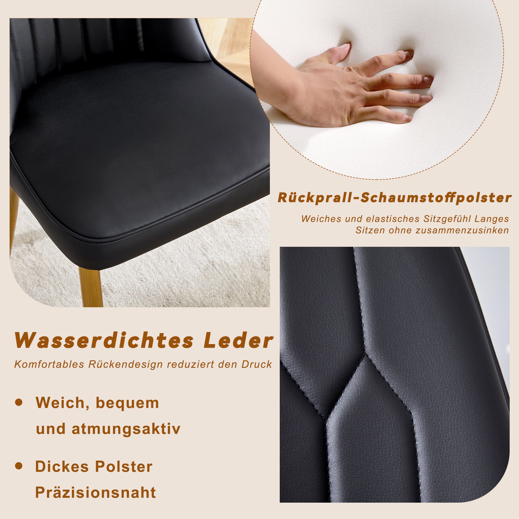 Dining Chairs, Modern Design Widened Seat Metal Feet, Black Faux Leather