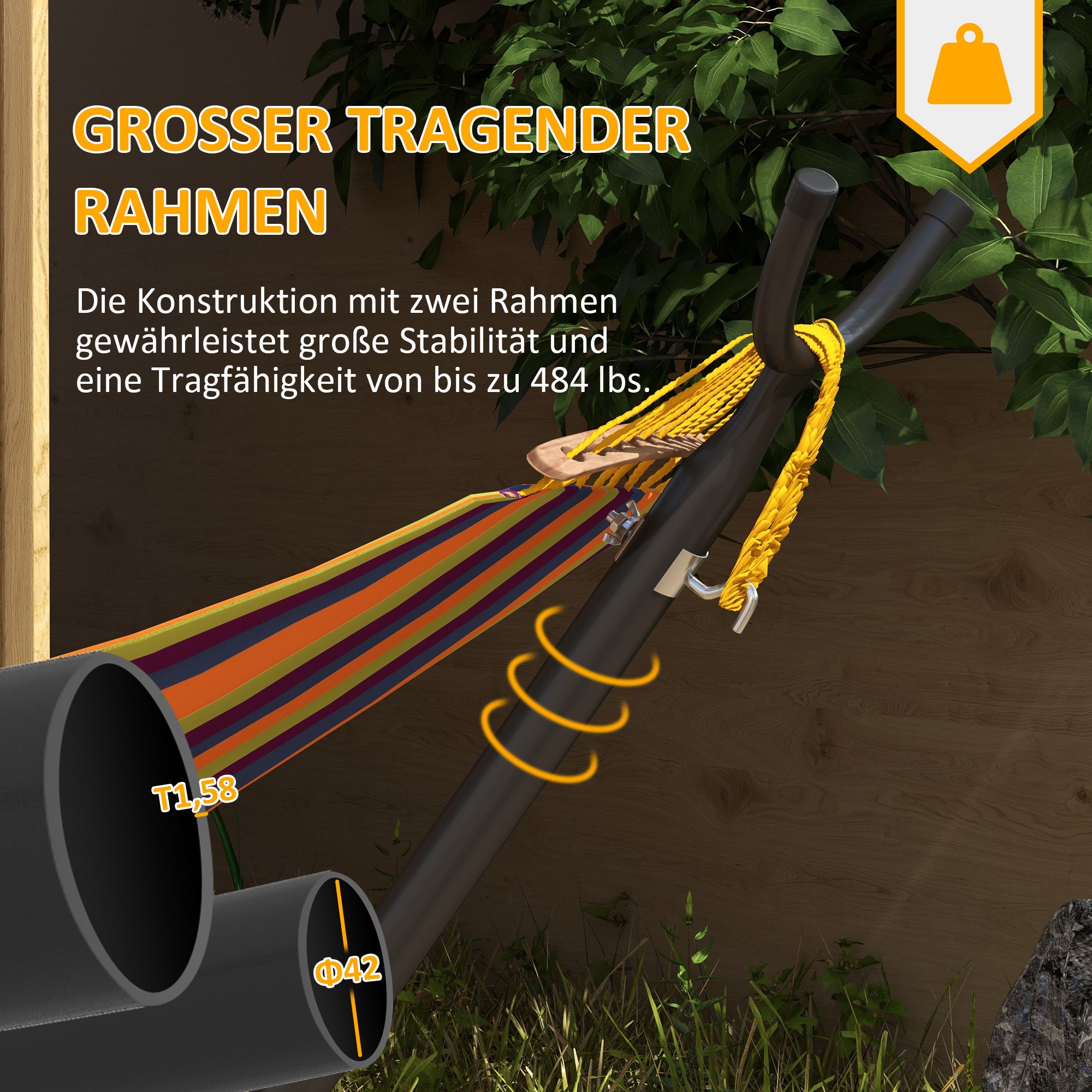 Hammock Stand with Wheels, Adjustable Hooks, Carrying Bag, 220 kg Capacity - Sturdy Steel