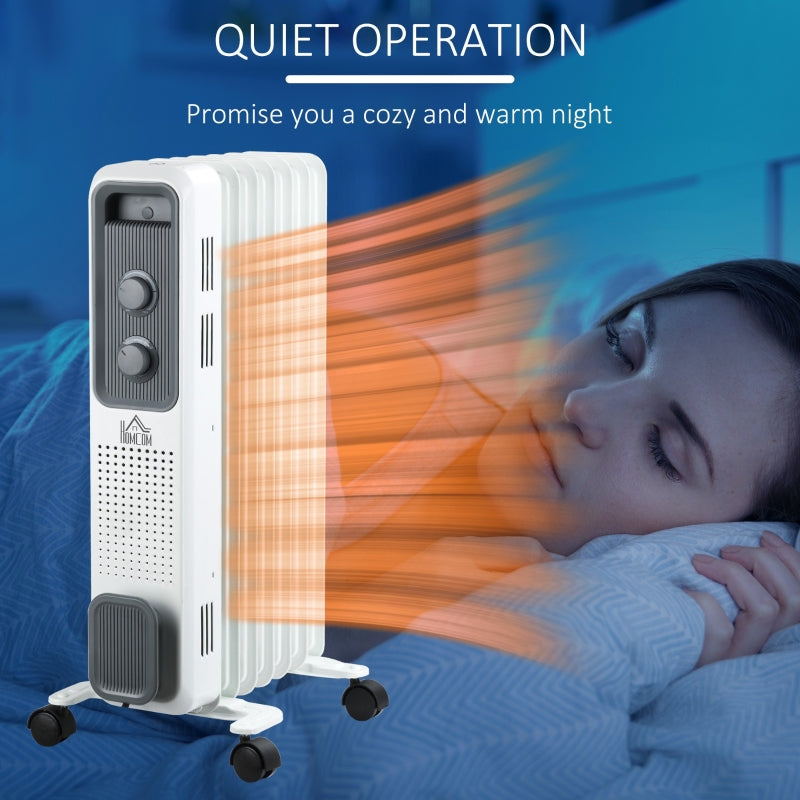 1500W Oil Filled Radiator, 7 Fin Portable Electric Heater, White