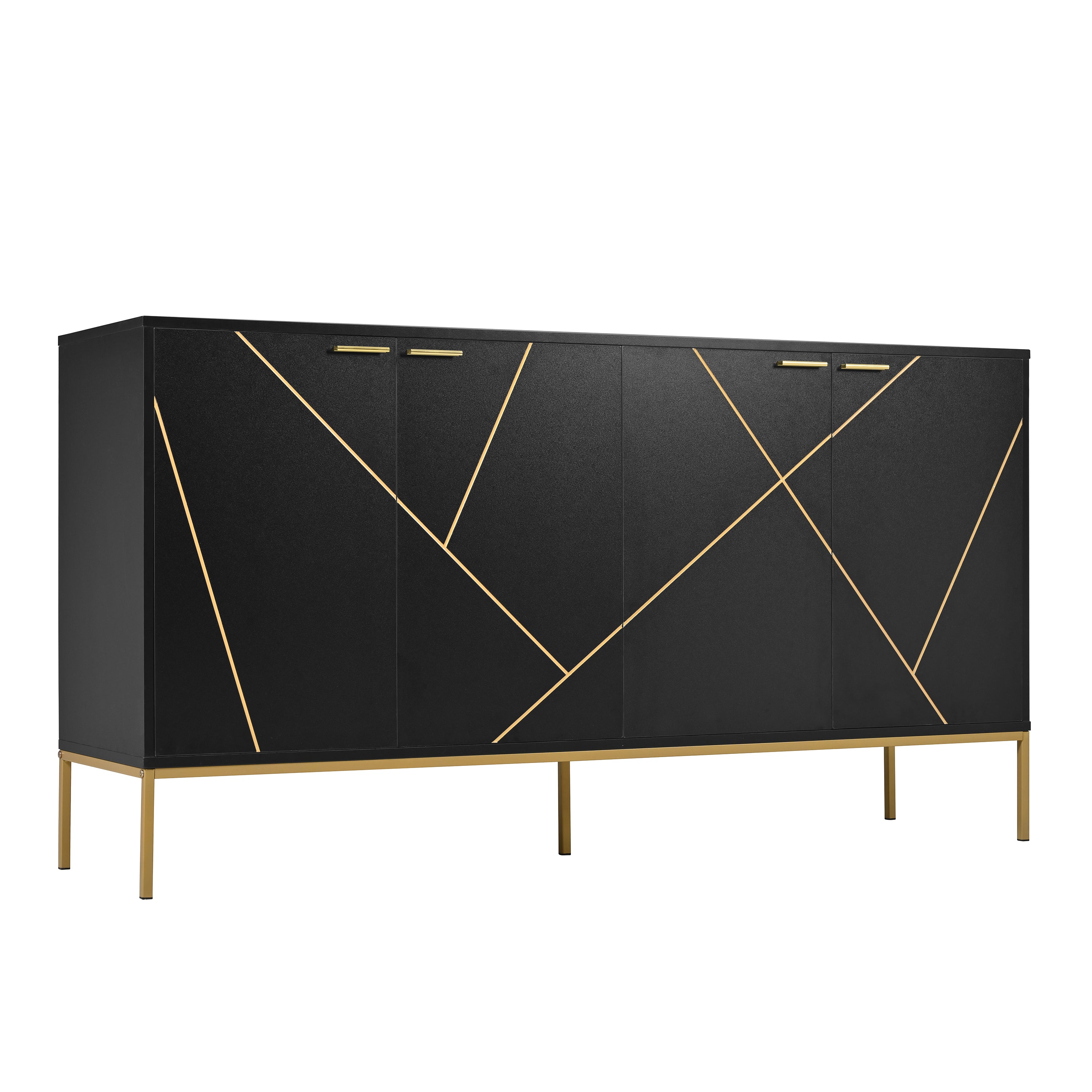 Sideboard four doors metal feet TV cabinet wardrobe linear design black and gold