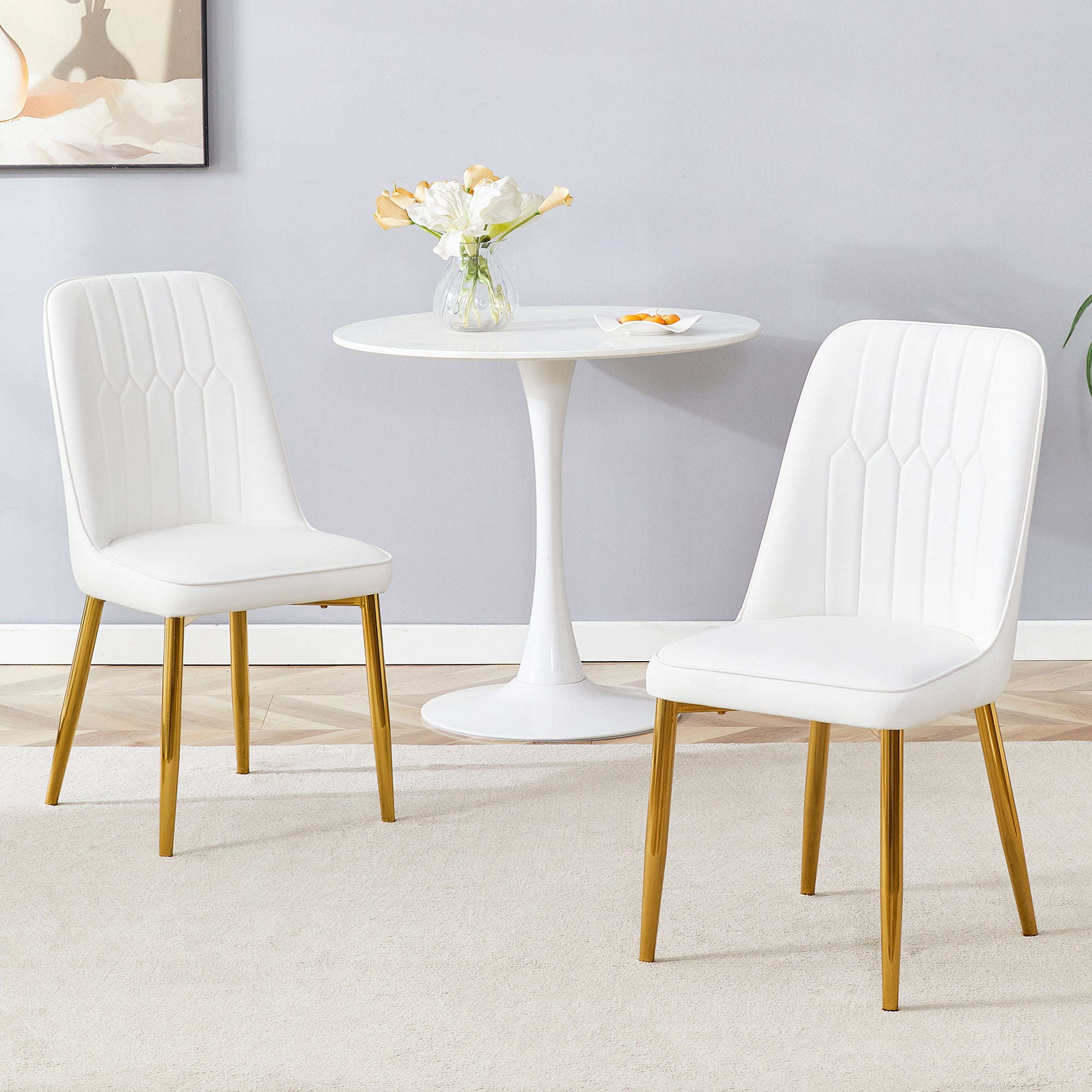 Dining Chairs, Widened Seat, Non-Slip Metal Feet, White Faux Leather