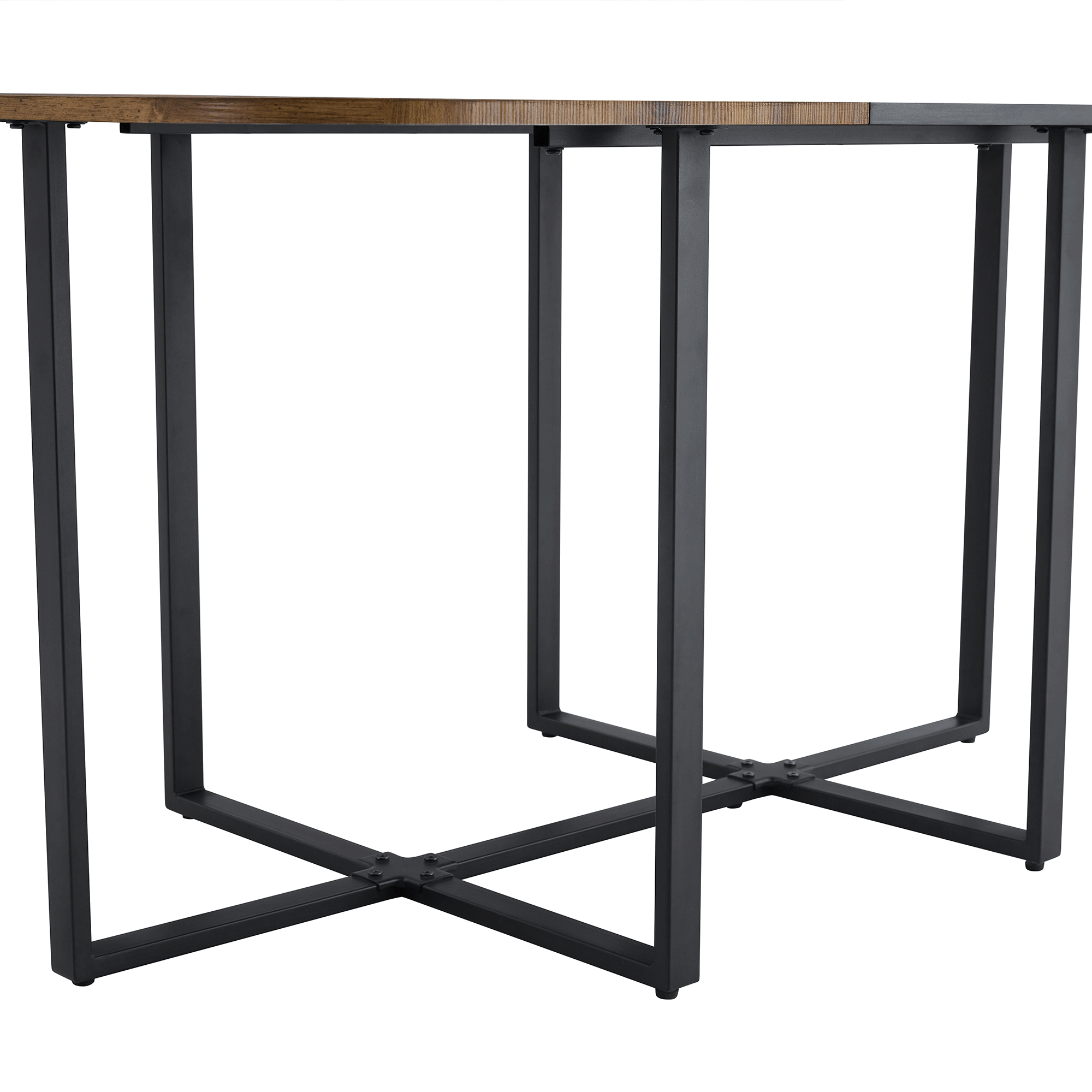 Extendable Dining Table Wood Grain Accent Black Metal Frame 4-6 Seater