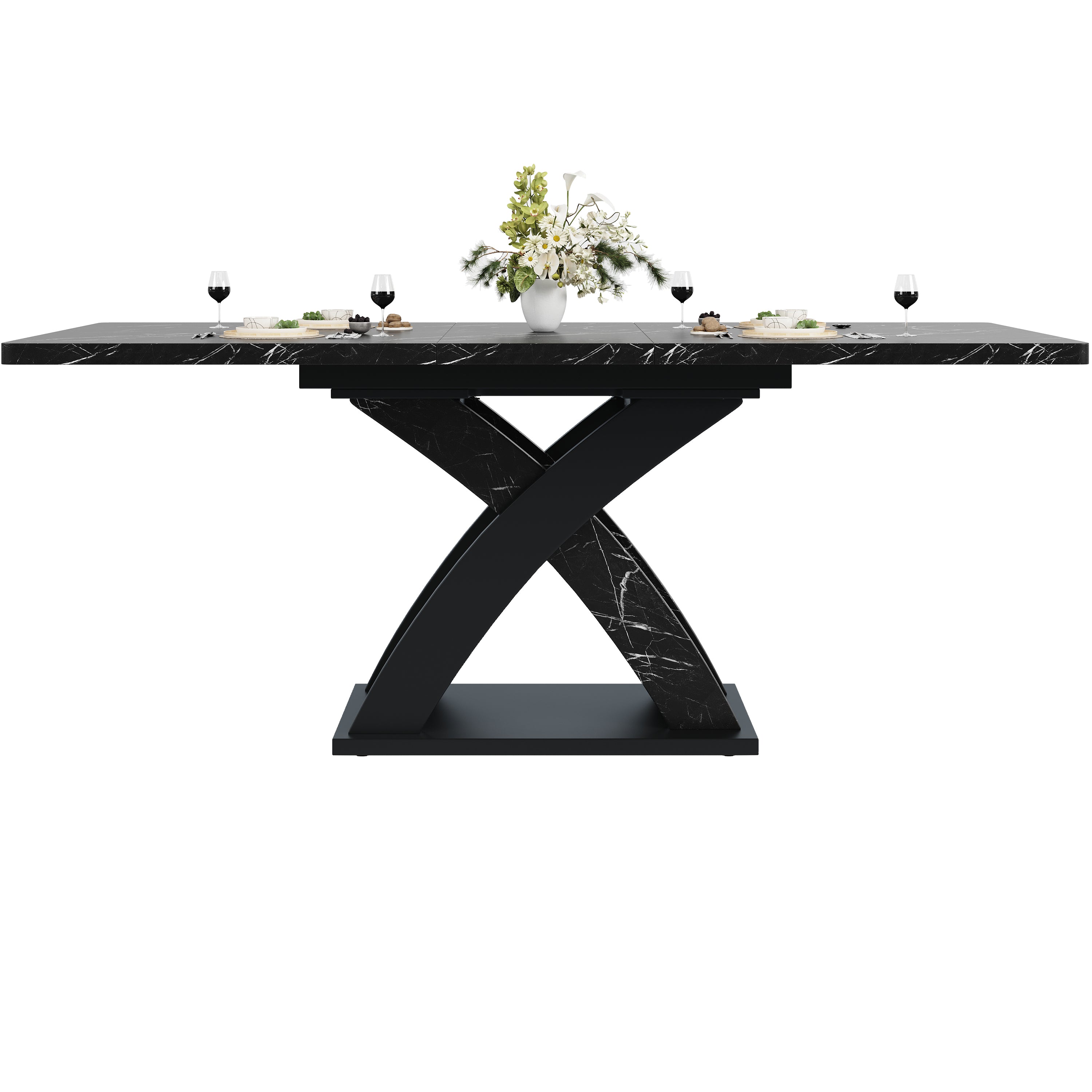 Extendable Dining Table 120-160cm 6 Seater - Black