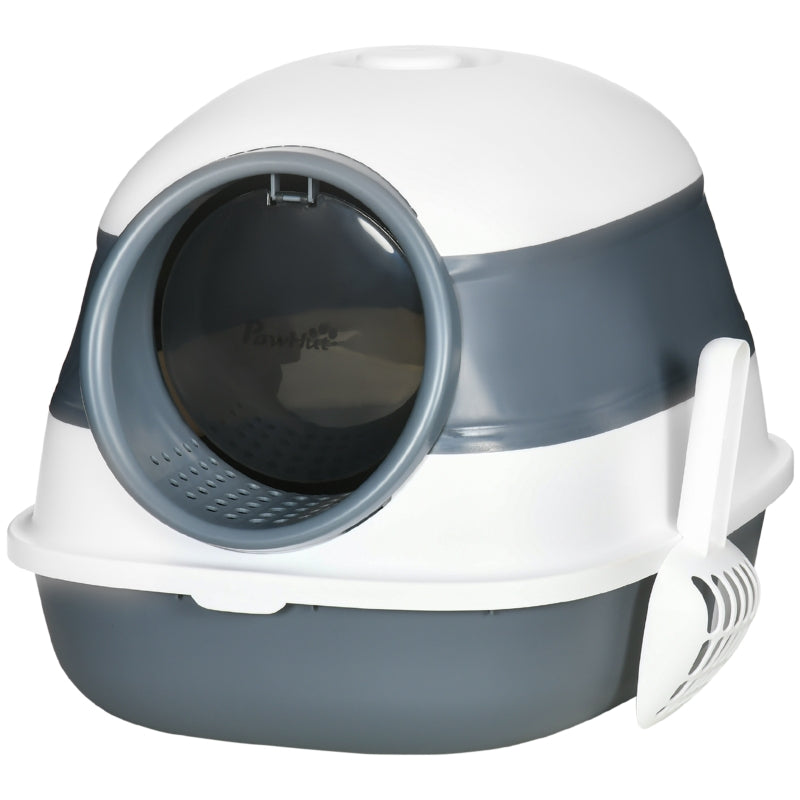 Cat Litter Tray Foldable with Lid, Deodorant, Scoop, White