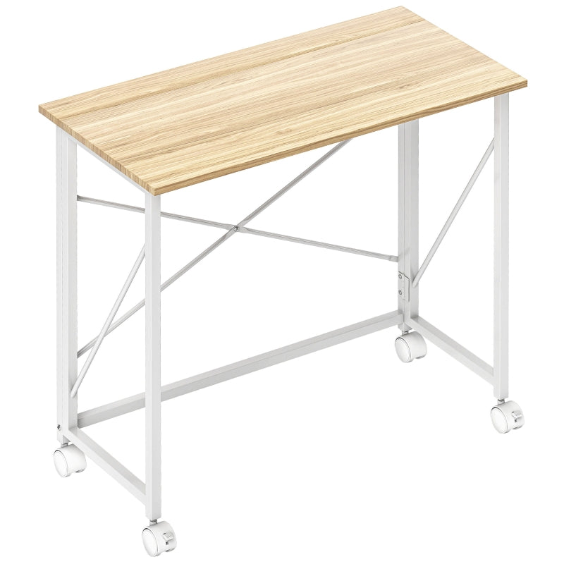 Folding Desk 80 cm on Wheels, Natural Tone