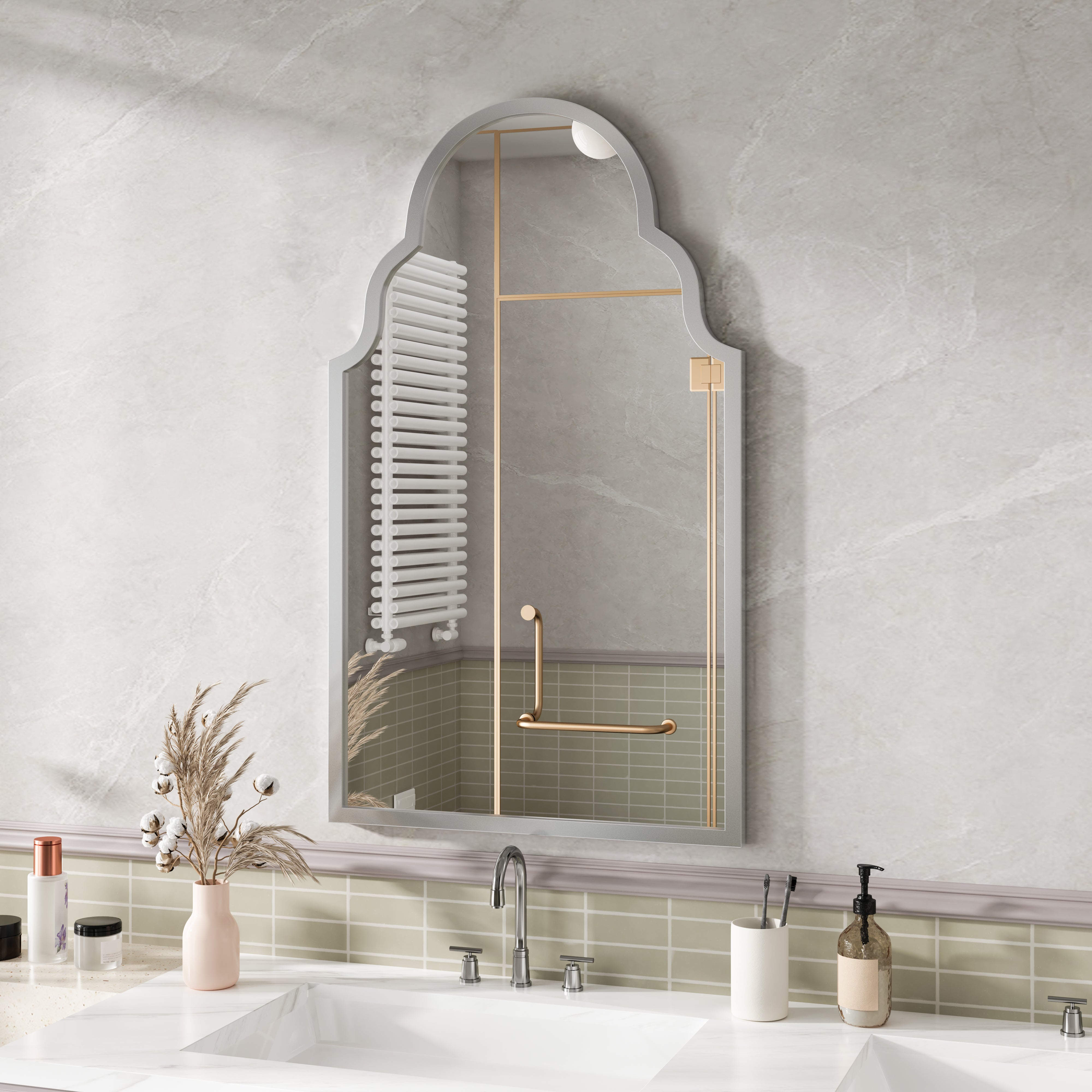 Rectangular Mirror, 61x101CM Wall Mount for Bathroom/Bedroom, Silver Metal Frame