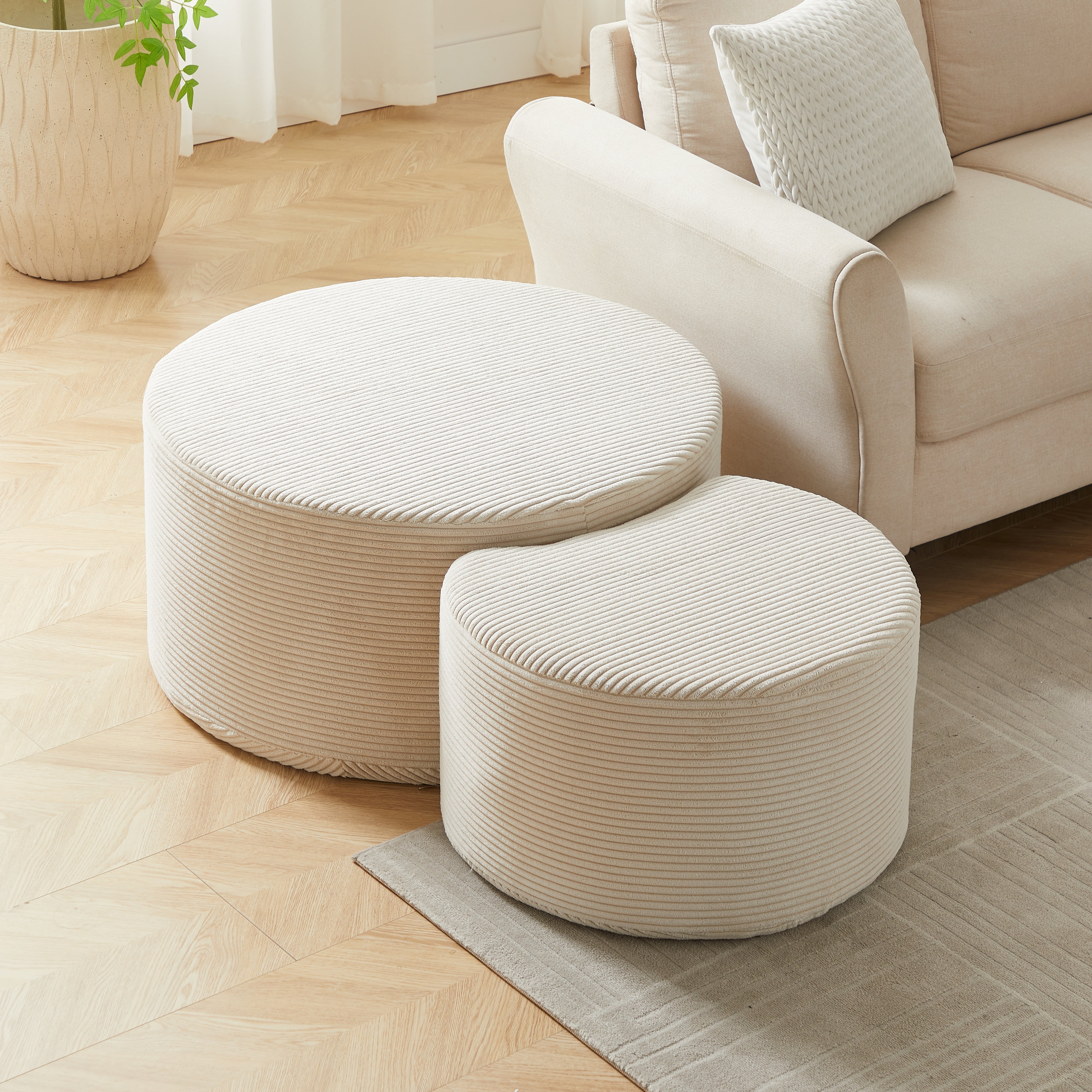 Coffee Table Set, 2-Piece Upholstered Round for Living Room, Foam