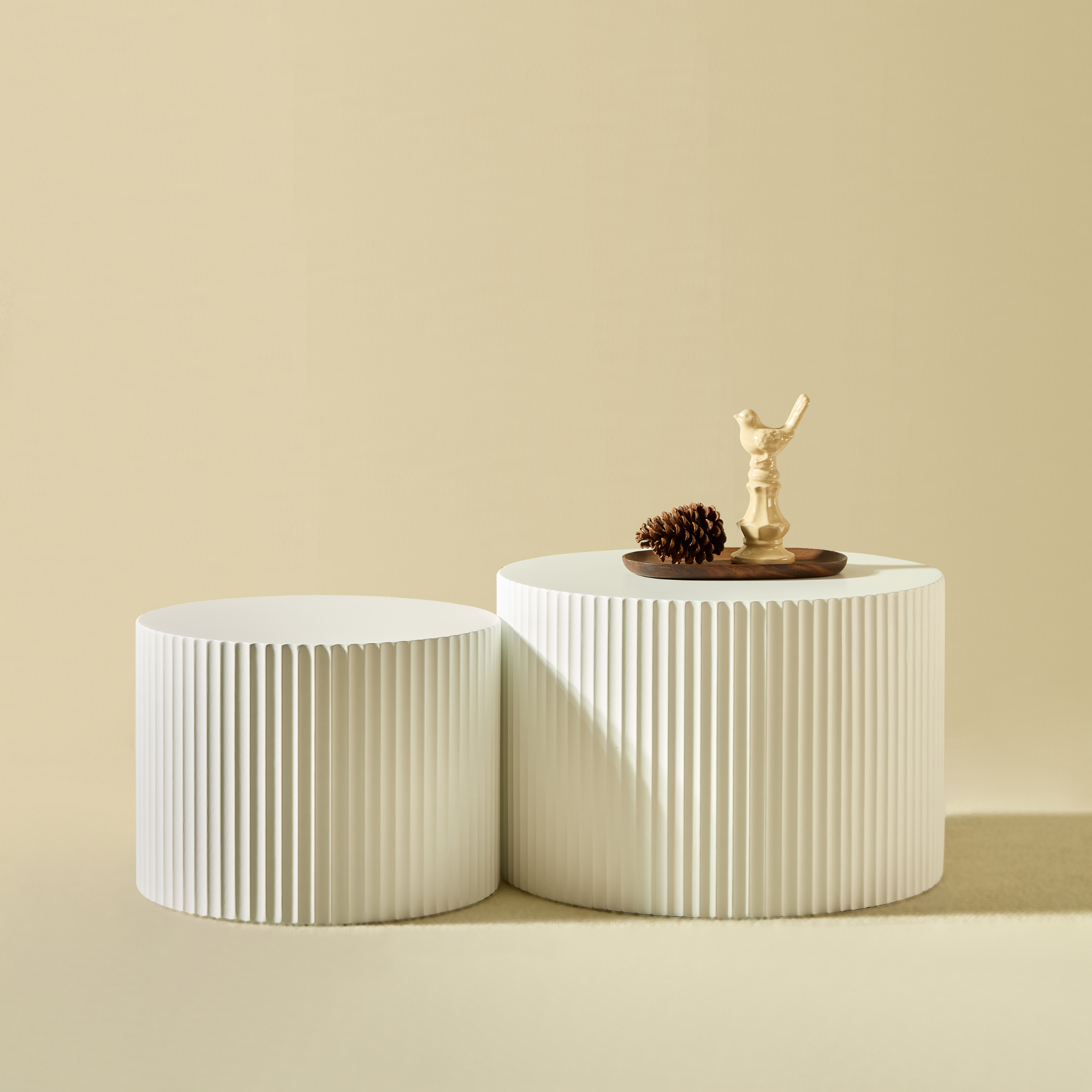 Modern Side Table Set Wavy Edge Nesting Design 60x40 & 48x35cm Matte White