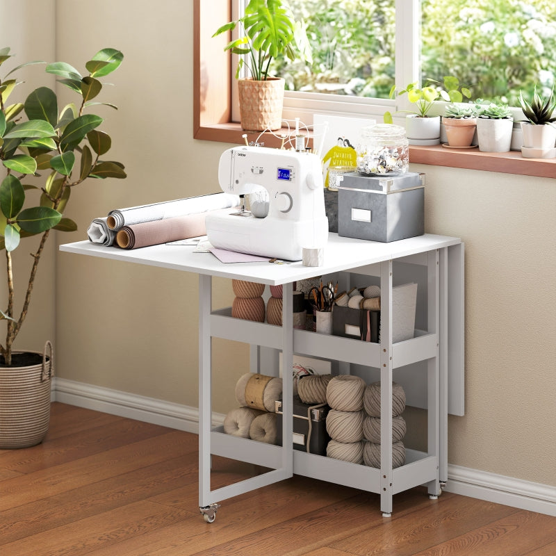 Folding Dining Table, Portable for 2-4 People with Open Shelves, White