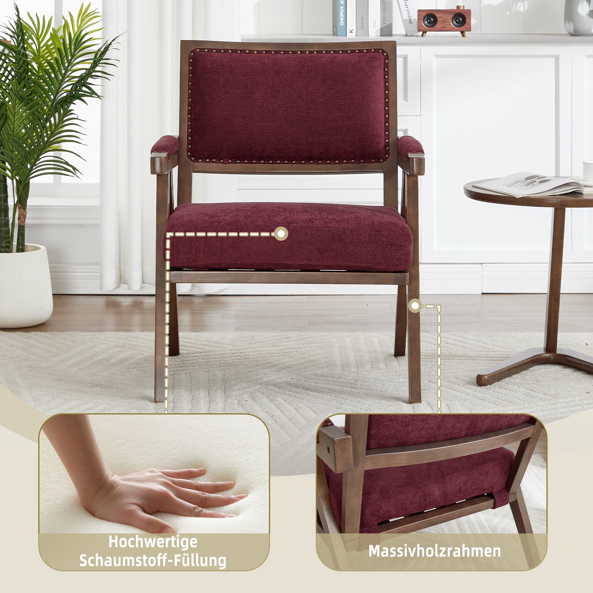 Mid-century Lounge Chair, Single Armchair Upholstered Wooden Frame, Fabric