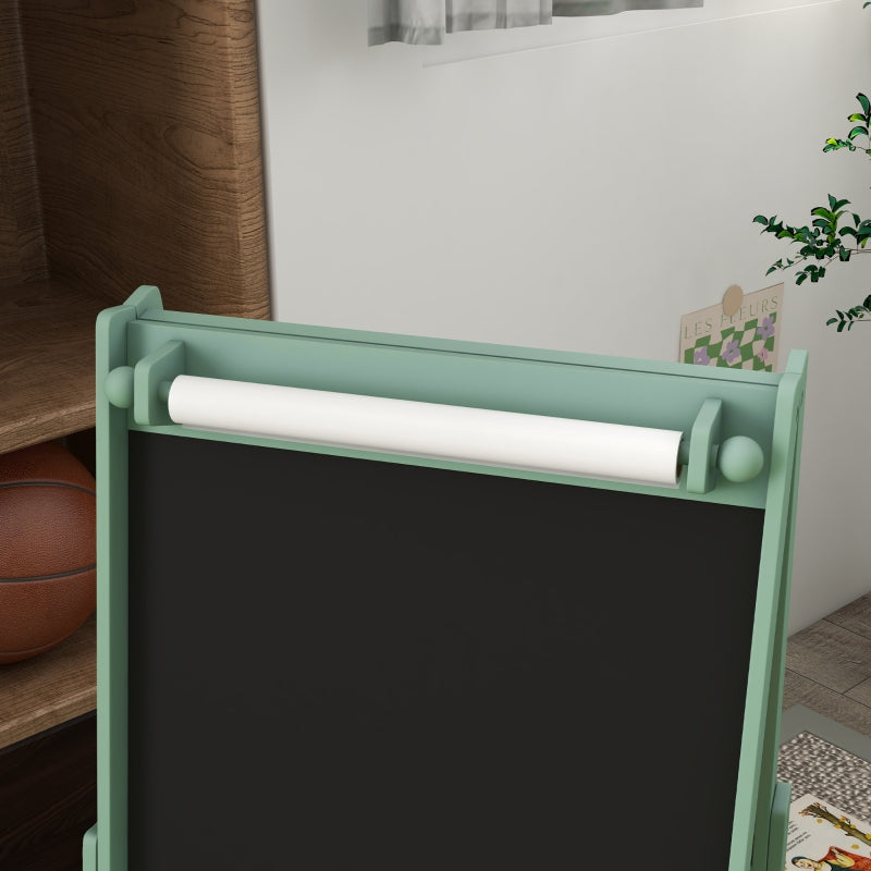 3-in-1 Children's Easel with Paper Roll, Chalkboard, Whiteboard, Storage Baskets, Green