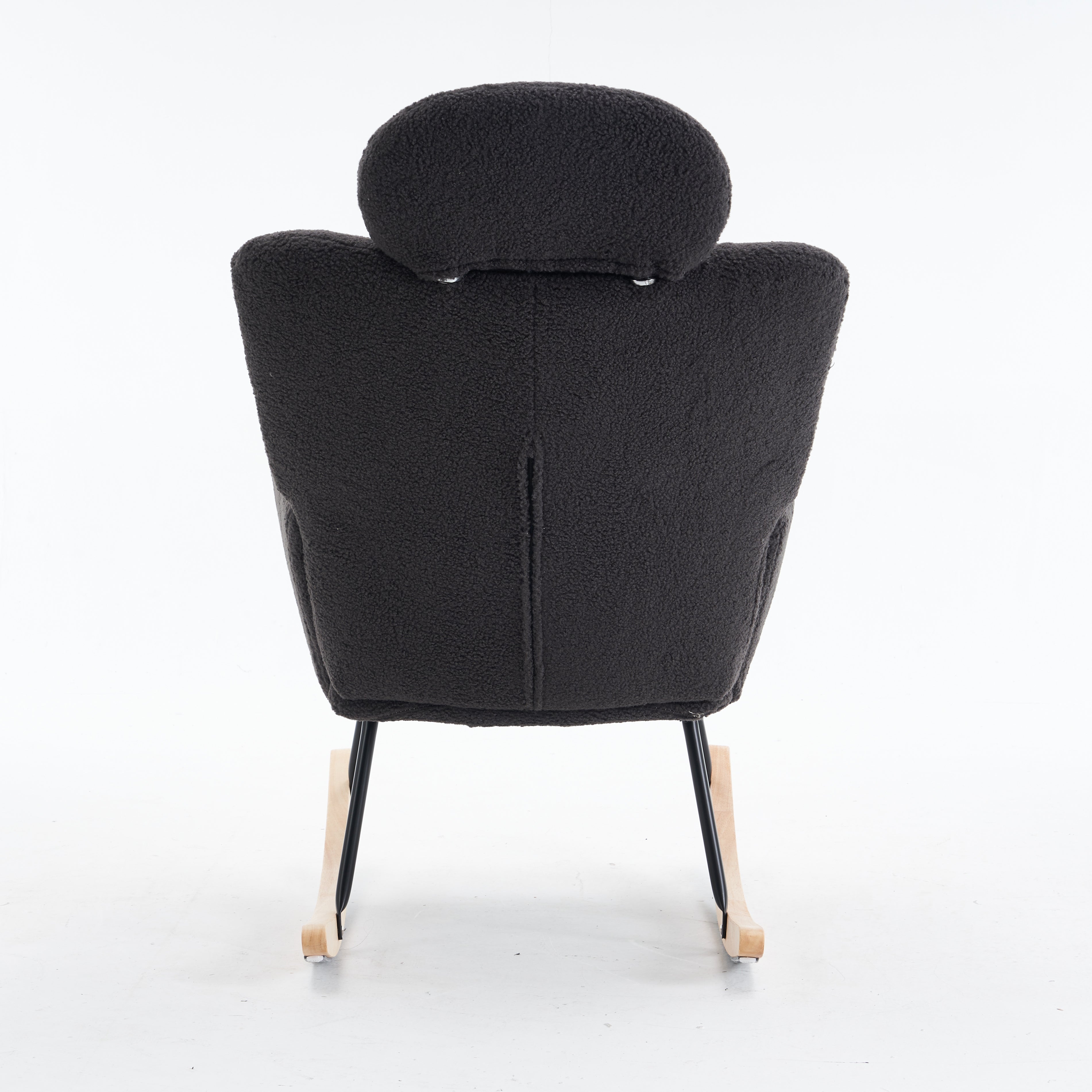 Teddy Rocking Chair Tufted Upholstered Padded Seat Headrest Foldable Footrest, Dark Grey