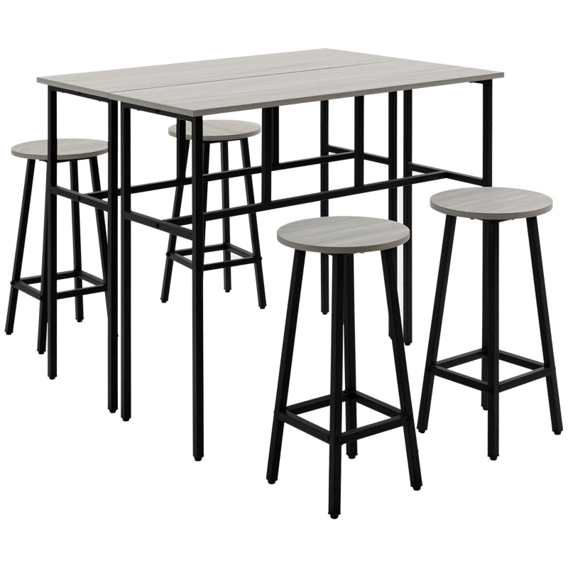 6-Piece Bar Table Set with 2 Breakfast Tables and 4 Stools, Counter Height, Grey