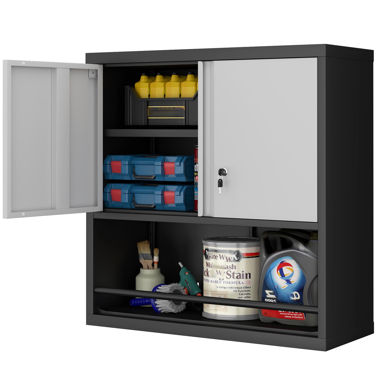 Storage Cabinet with 2 Doors and Adjustable Shelves, Black Metal