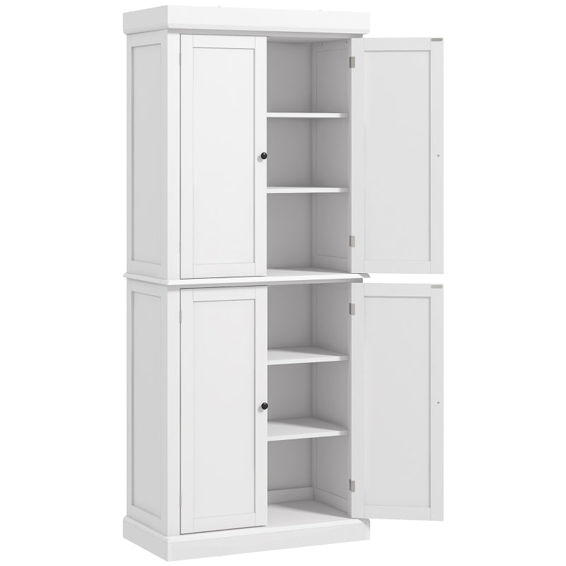 Freestanding Kitchen Cupboard, 4 Doors 6-Tier Shelving, White
