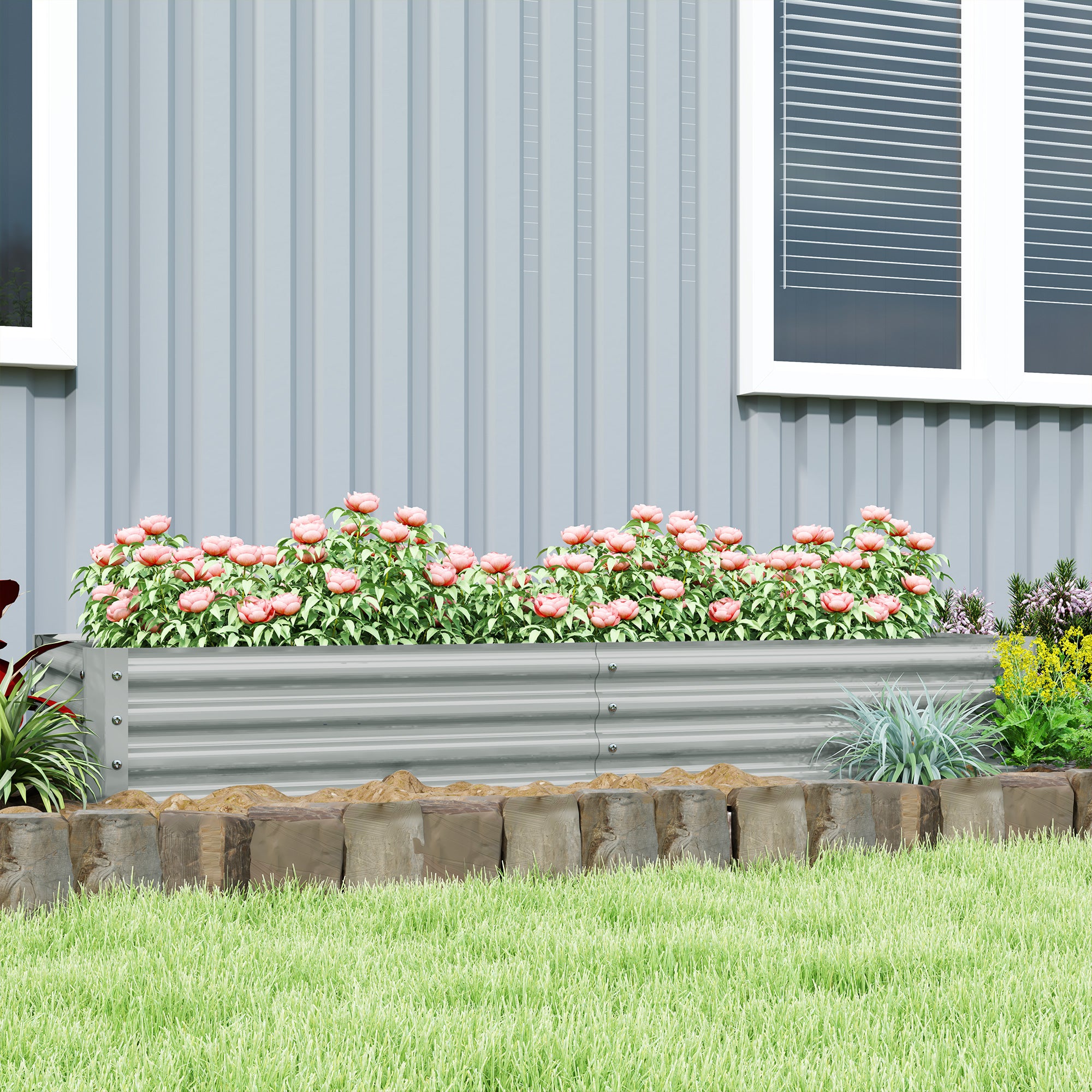 Galvanised Steel Open Planter 180 x 90cm - Silver