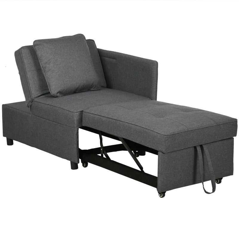 Convertible Single Sofa Bed, 3-in-1 Multi-Functional Sleeper Chair with Magazine Pocket, Grey