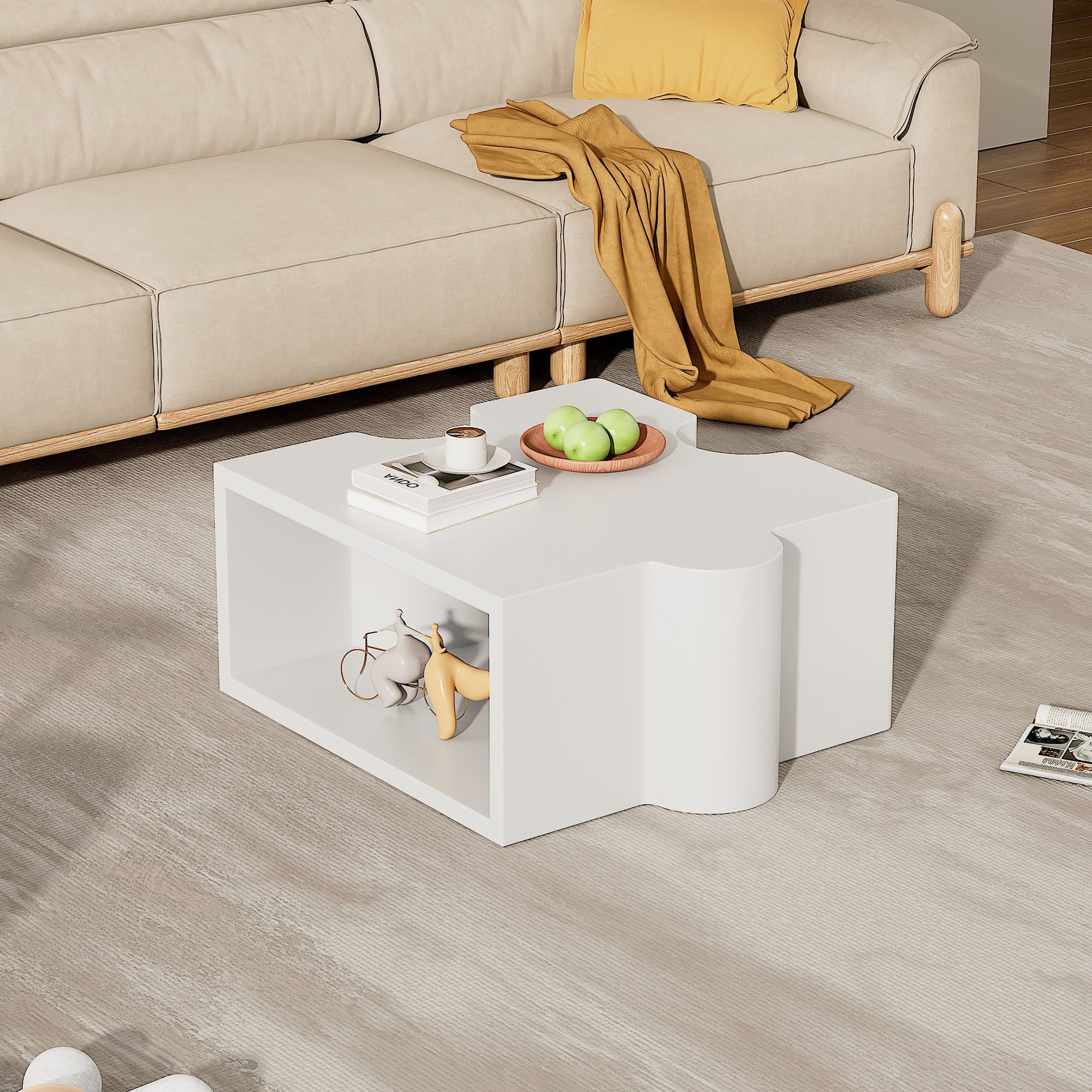 Coffee Table (65x65x32cm) Puzzle Pattern, Cold White MDF