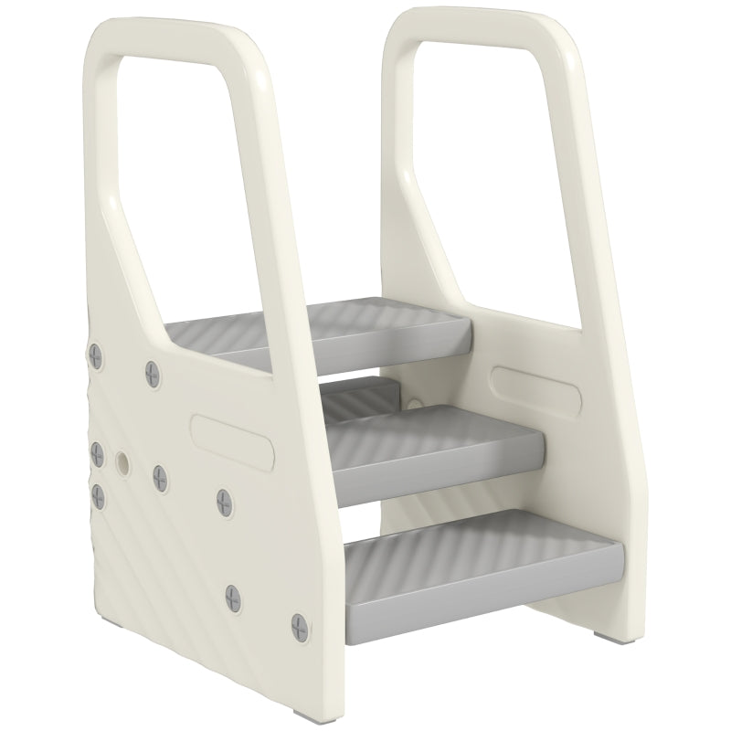 Adjustable 3 Step Toddler Tower Handles Non-slip Surface Grey HDPE