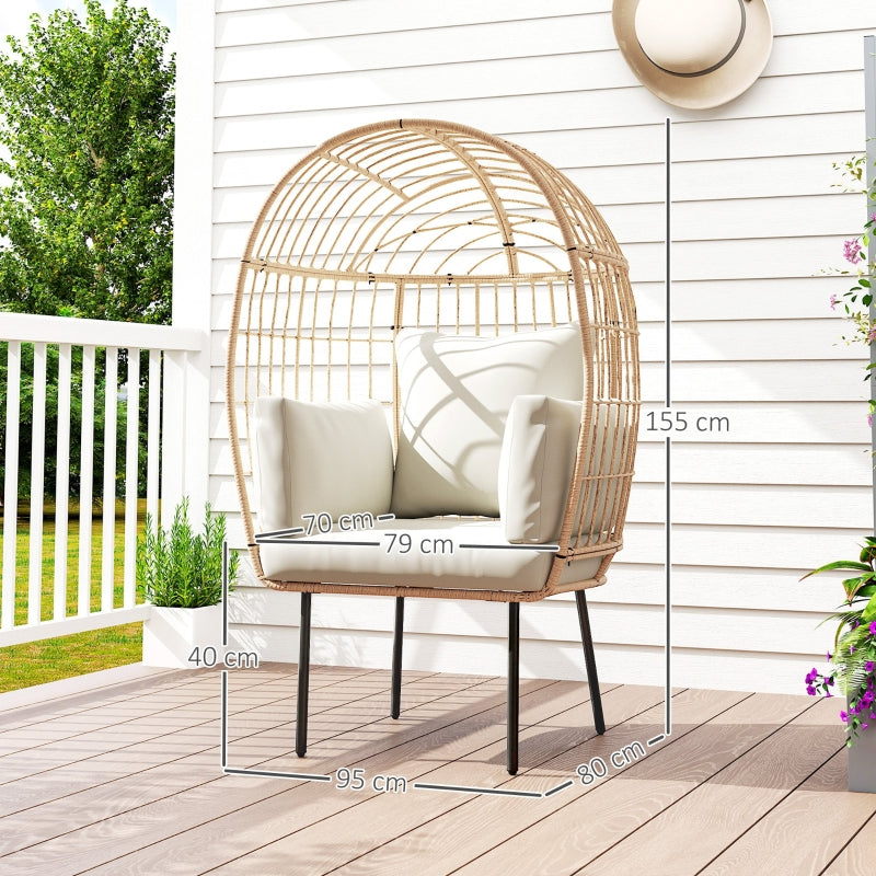 Egg-Shaped Rattan Chair, Removable Cushion, Oversized Outdoor Weatherproof Wicker, Beige