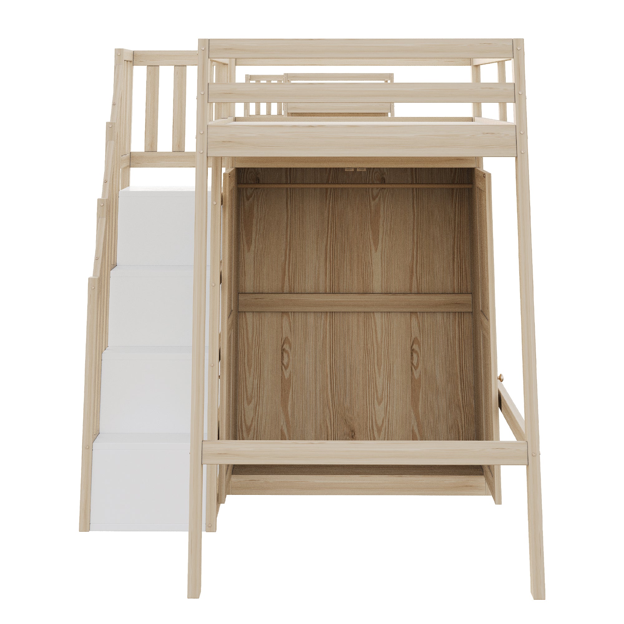 Loft Bed 90x200cm Storage Ladder Wardrobe Solid Wood - Natural Wood Color