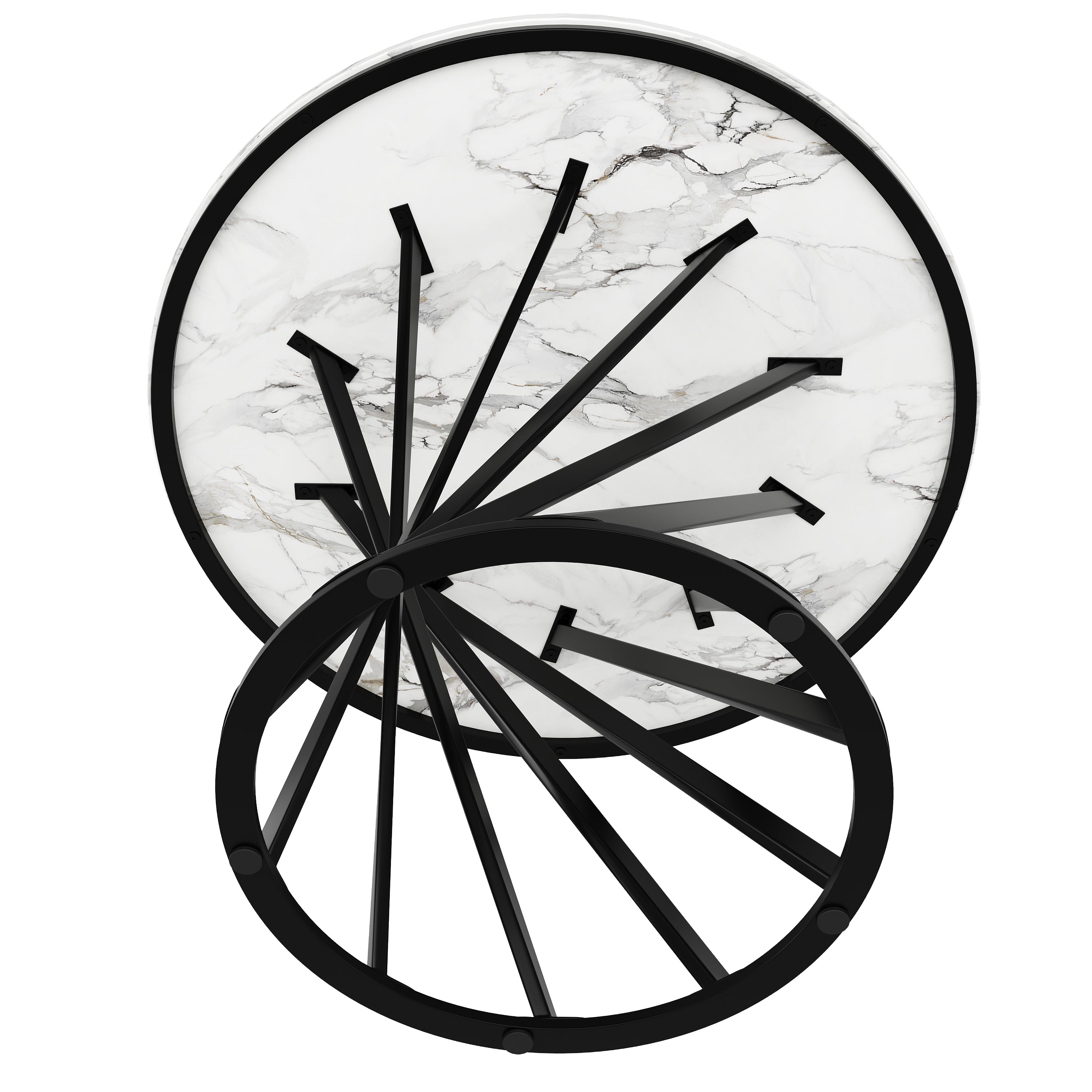 Round Dining Table 80cm for 4 Marbled MDF Top Black Metal Legs