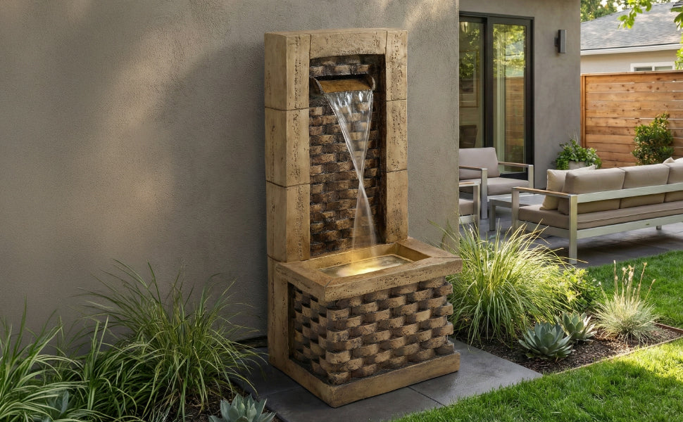 Garden Fountain with 230V Waterfall and Square Door Design, Antique Style