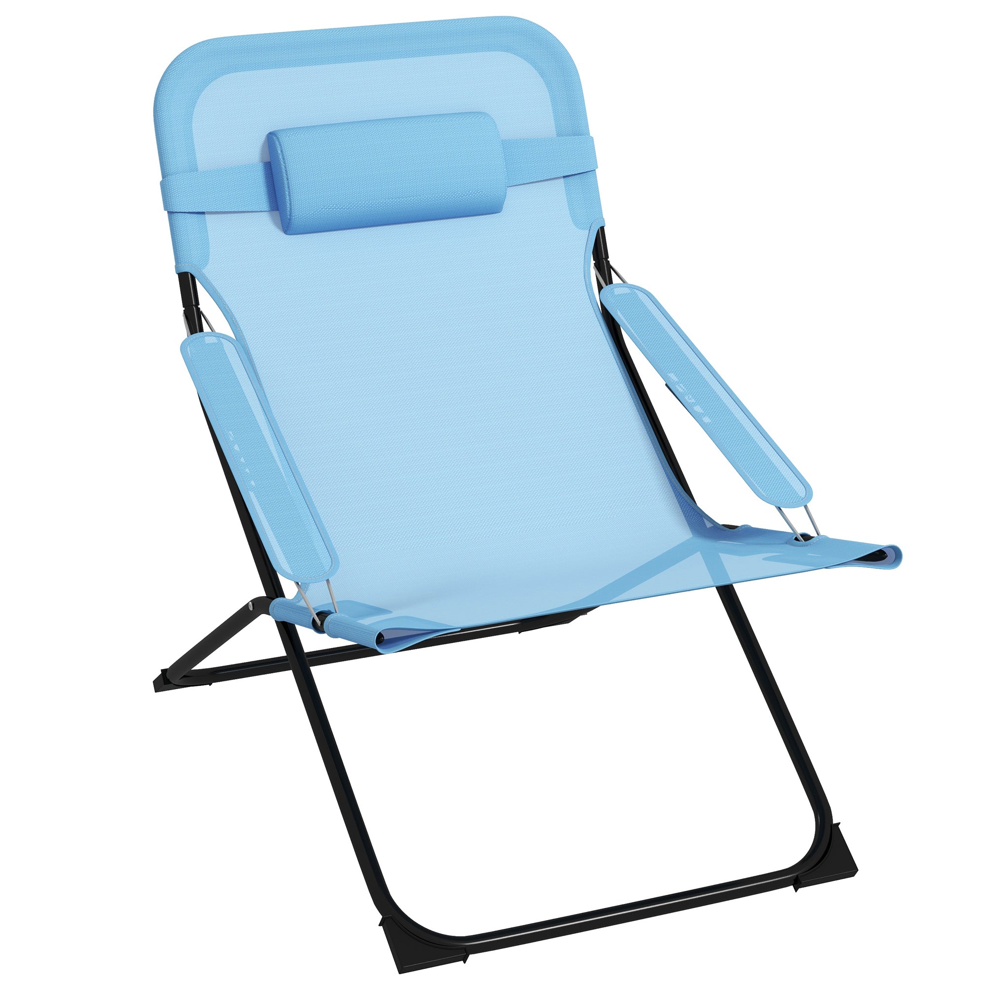 Folding Chair Adjustable Backrest Camping Pillow Mesh Blue