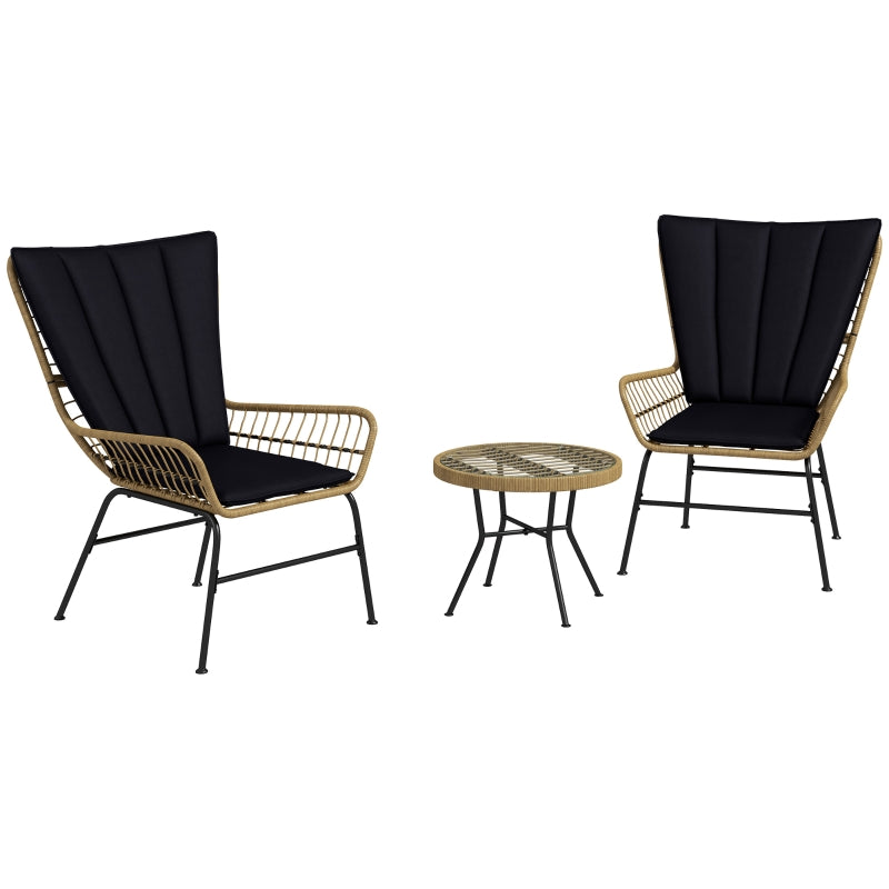 Rattan Seating Group, 3-Piece with 2 Chairs & Side Table, Tempered Glass
