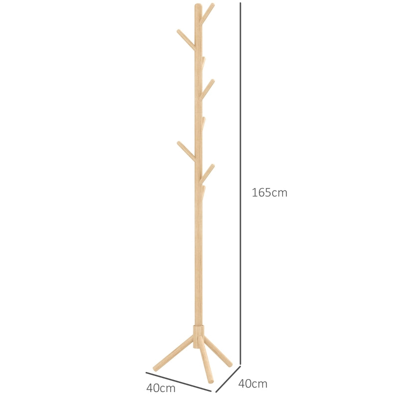 Eight-Hook Coat Rack Stand, Wooden - Natural