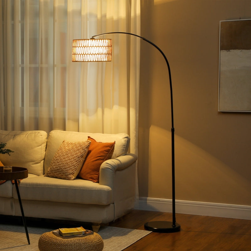 Floor Lamp, E27 socket, height adjustable, black with linen lampshade