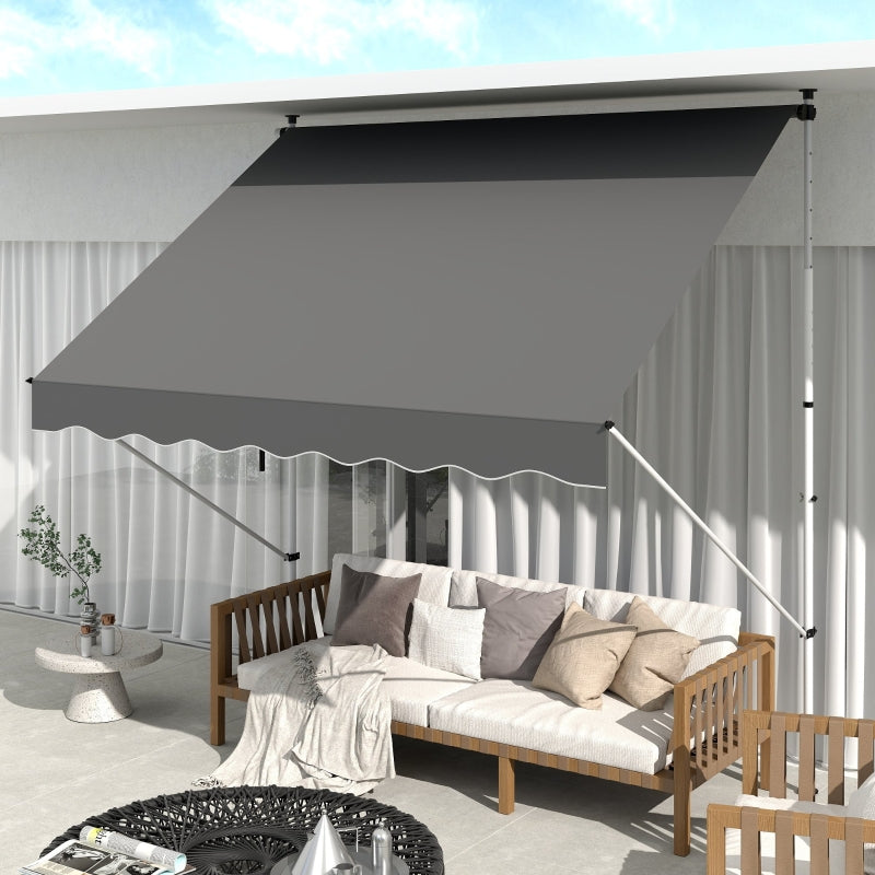 Freestanding Awning, 300 x 150cm, Hand Crank, Windproof, Aluminum, Gray