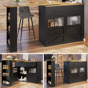 Bar Table Extendable 360° Rotating Storage Sideboard - Black