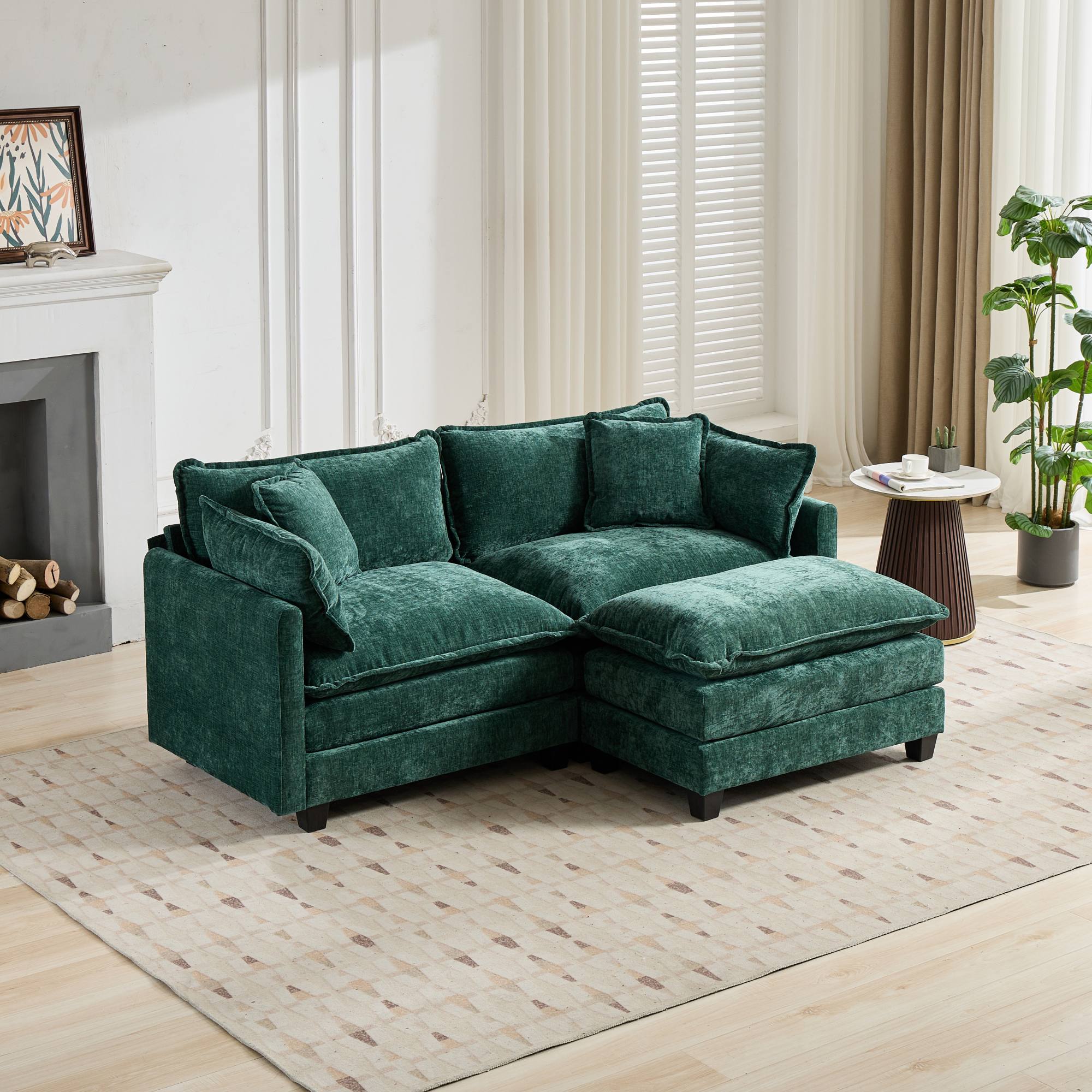 Cloud Sofa Loveseat Modern Sectional Couch Chenille Fabric, Green