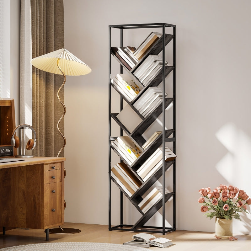 Bookshelf 10 Shelves Industrial Style Tall Slim Black/Grey