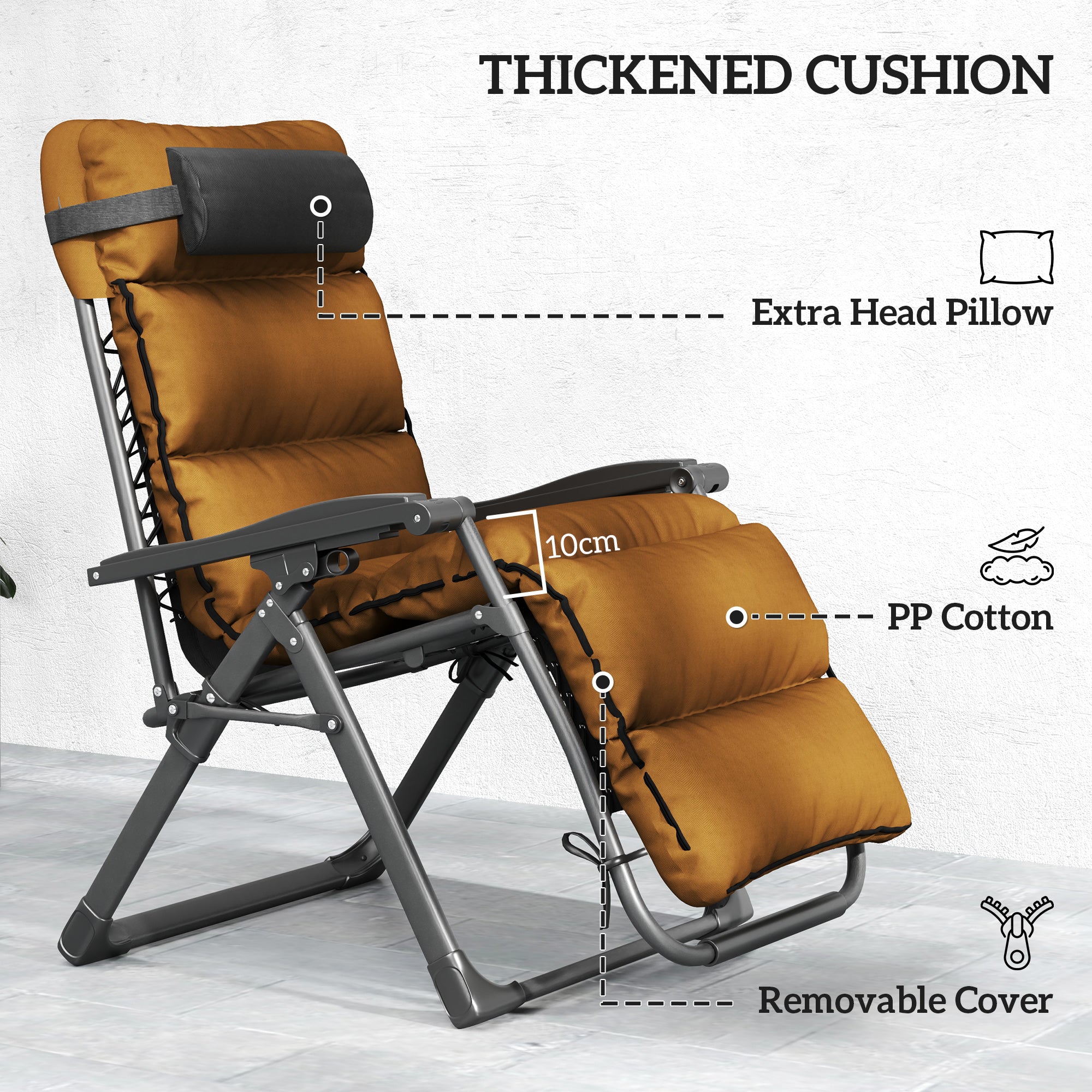 Set of Two Reclining Sun Loungers with Cushion Brown