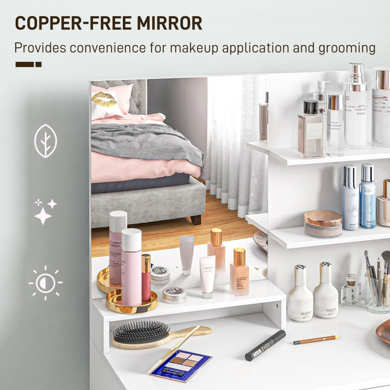 Dressing Table and Stool Set with Storage - White