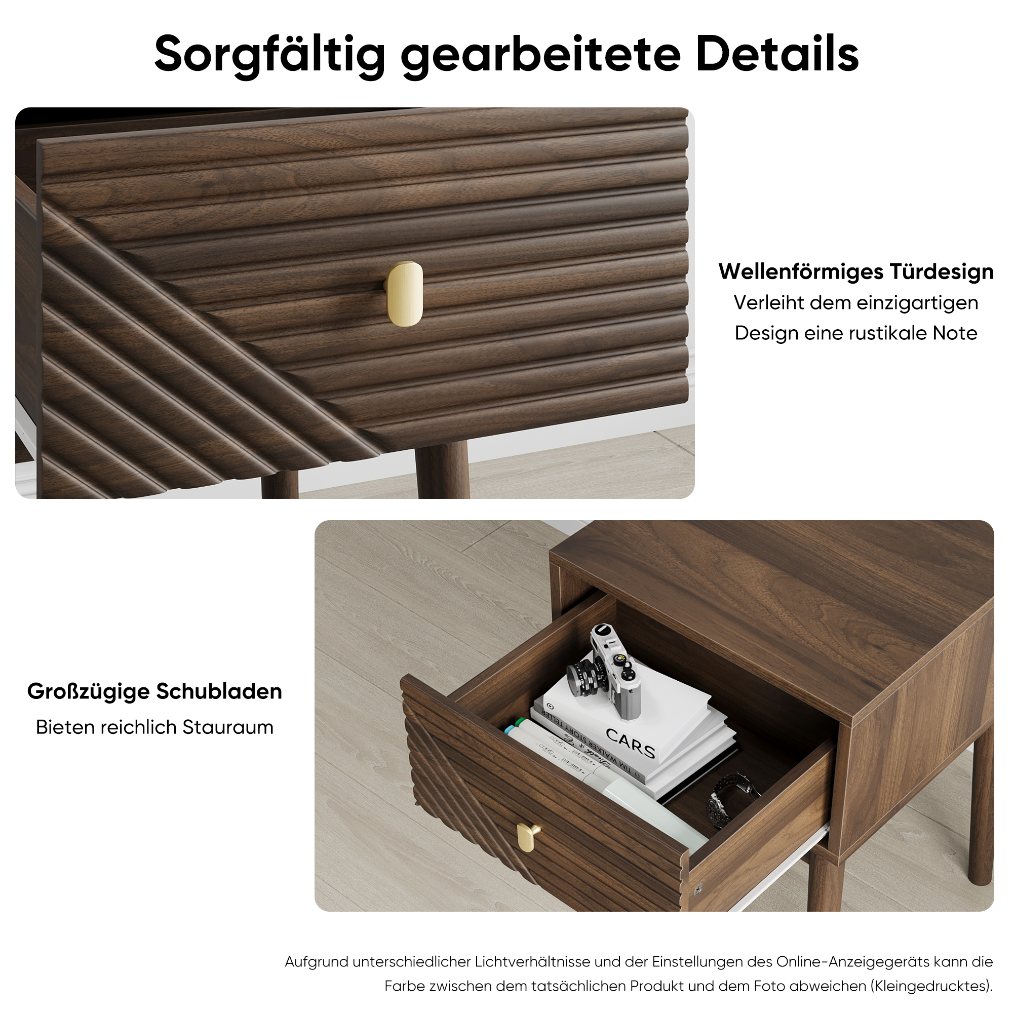 Mid-Century Modern Nightstand 2-Piece Set with Metal Handles - Walnut