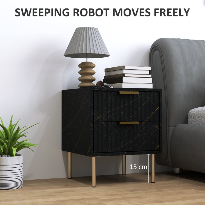 Elegant Bedside Table Two-Drawer Black