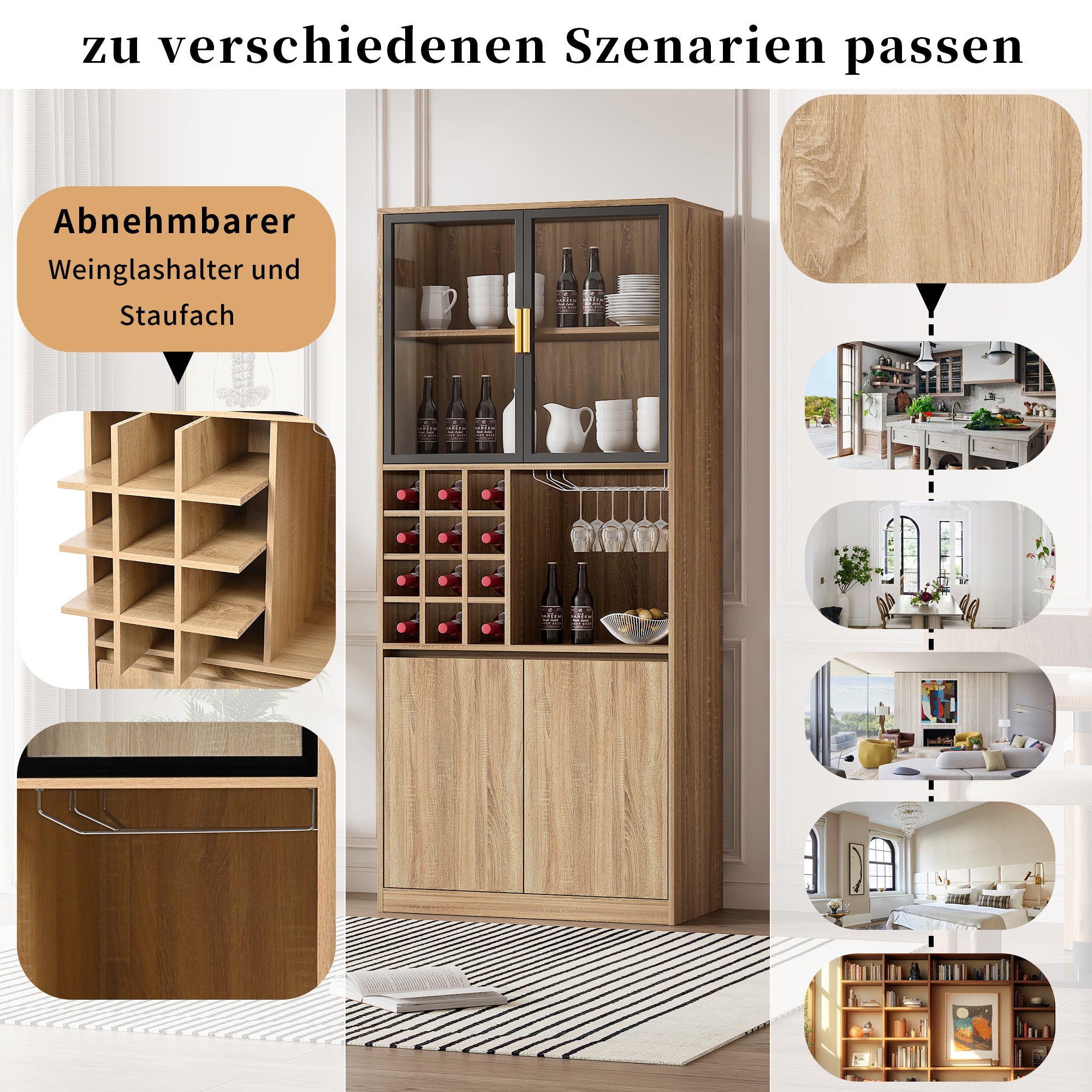 Bathroom Display Cabinet with Glass Doors, Lighting, 180 cm