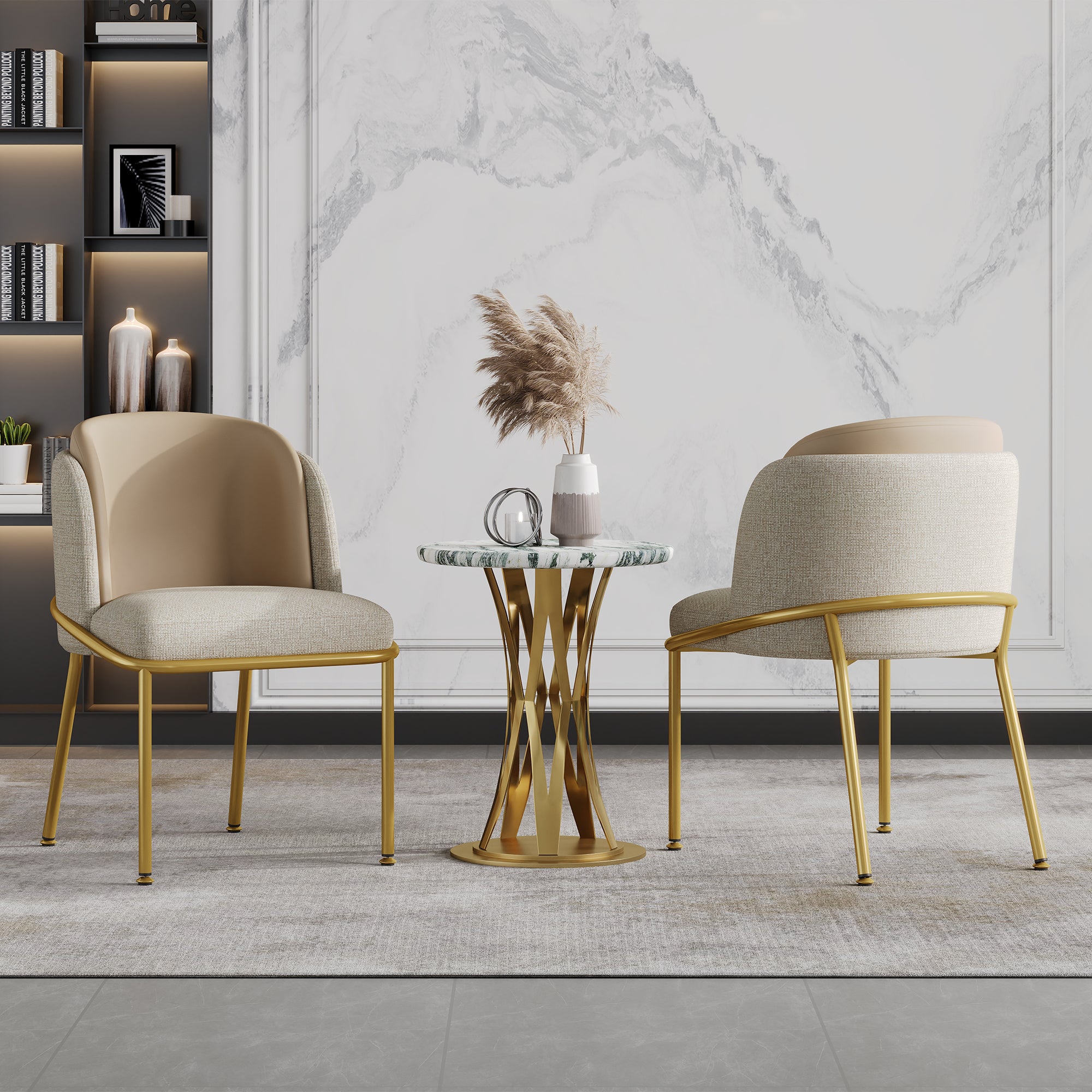 Modern Chairs, 2 Piece Angled Legs Adjustable Feet, Beige/Khaki