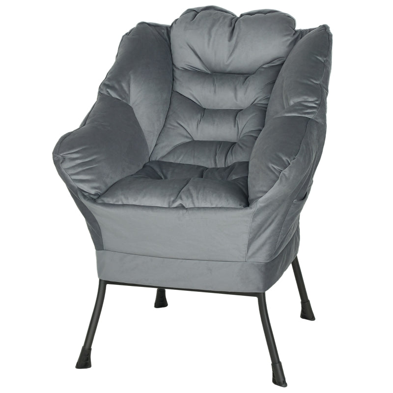 Armchair Lounge Chair Upholstered Velvet Look, Grey