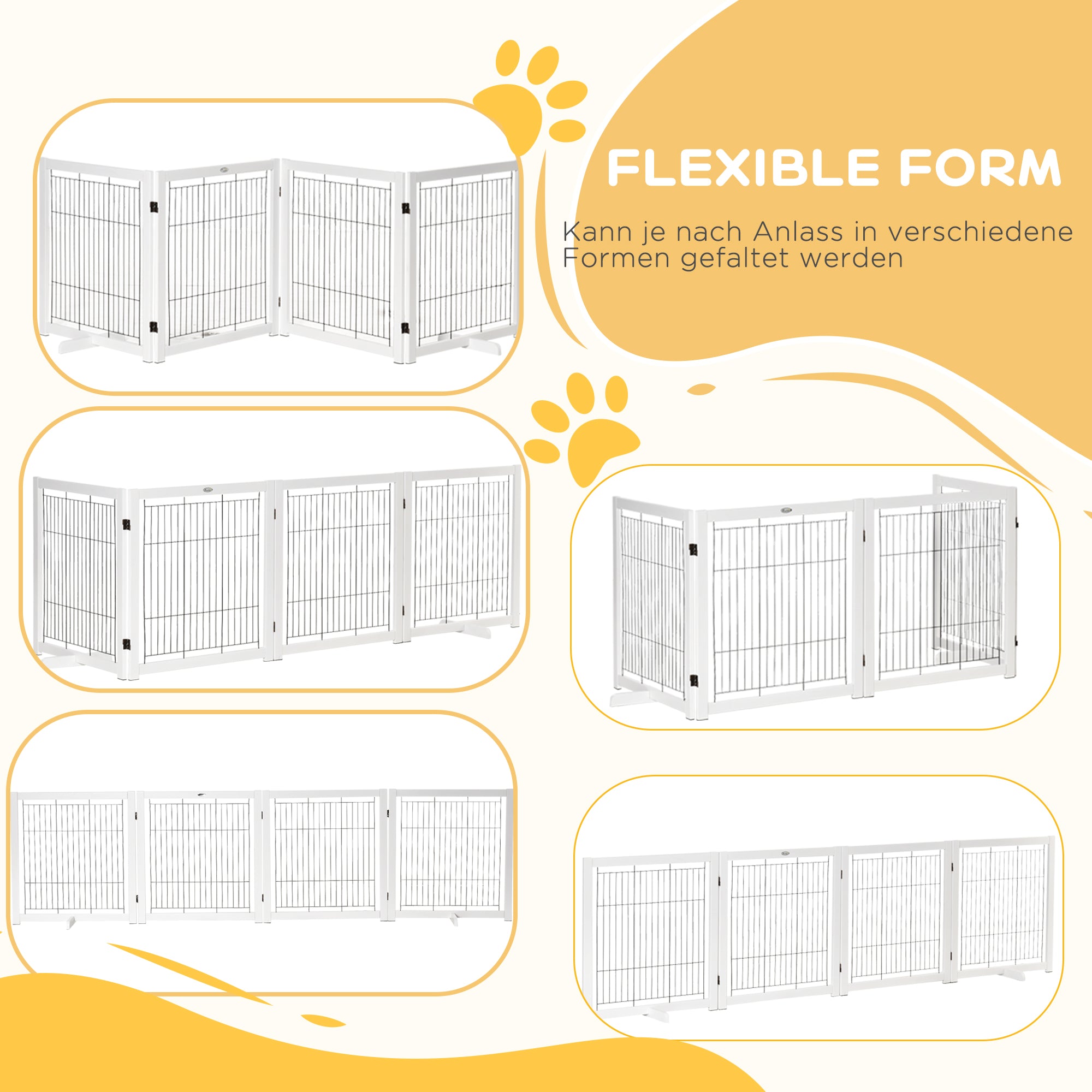 Wooden Dog Gate, Safety Gate, 305 x 35.5 x 82 cm, White Steel