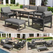 6-7 Seater Garden Lounge Set with Dining Table and Weatherproof Cushions, Gray