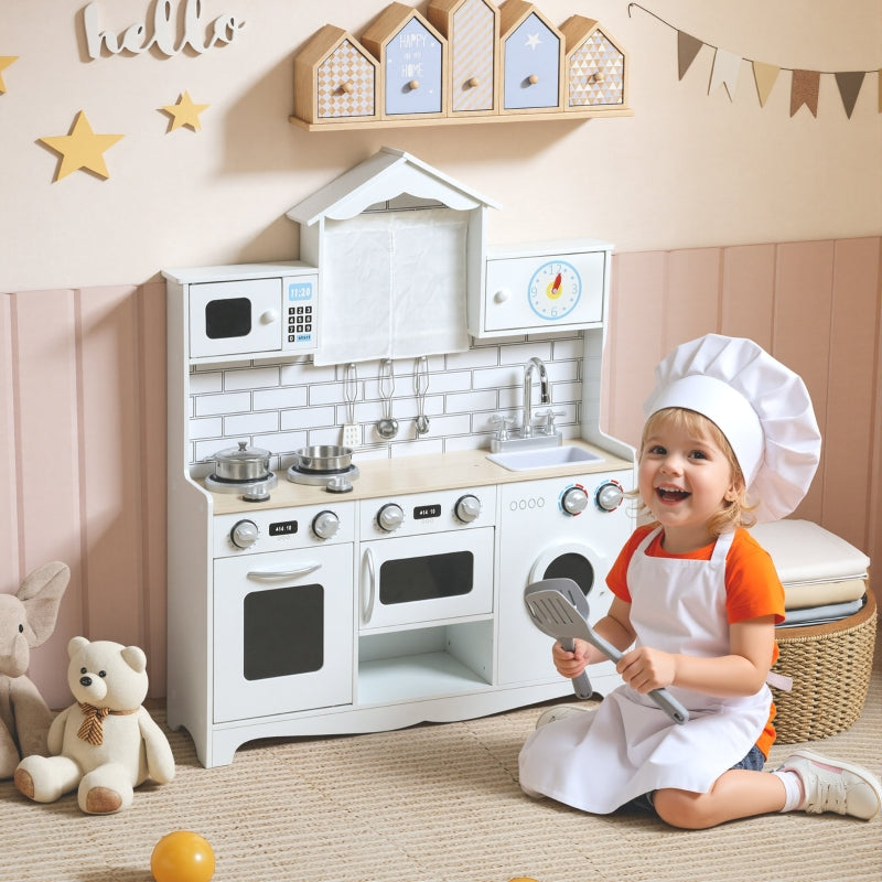 Children's Play Kitchen with Oven Sink and Accessories, White