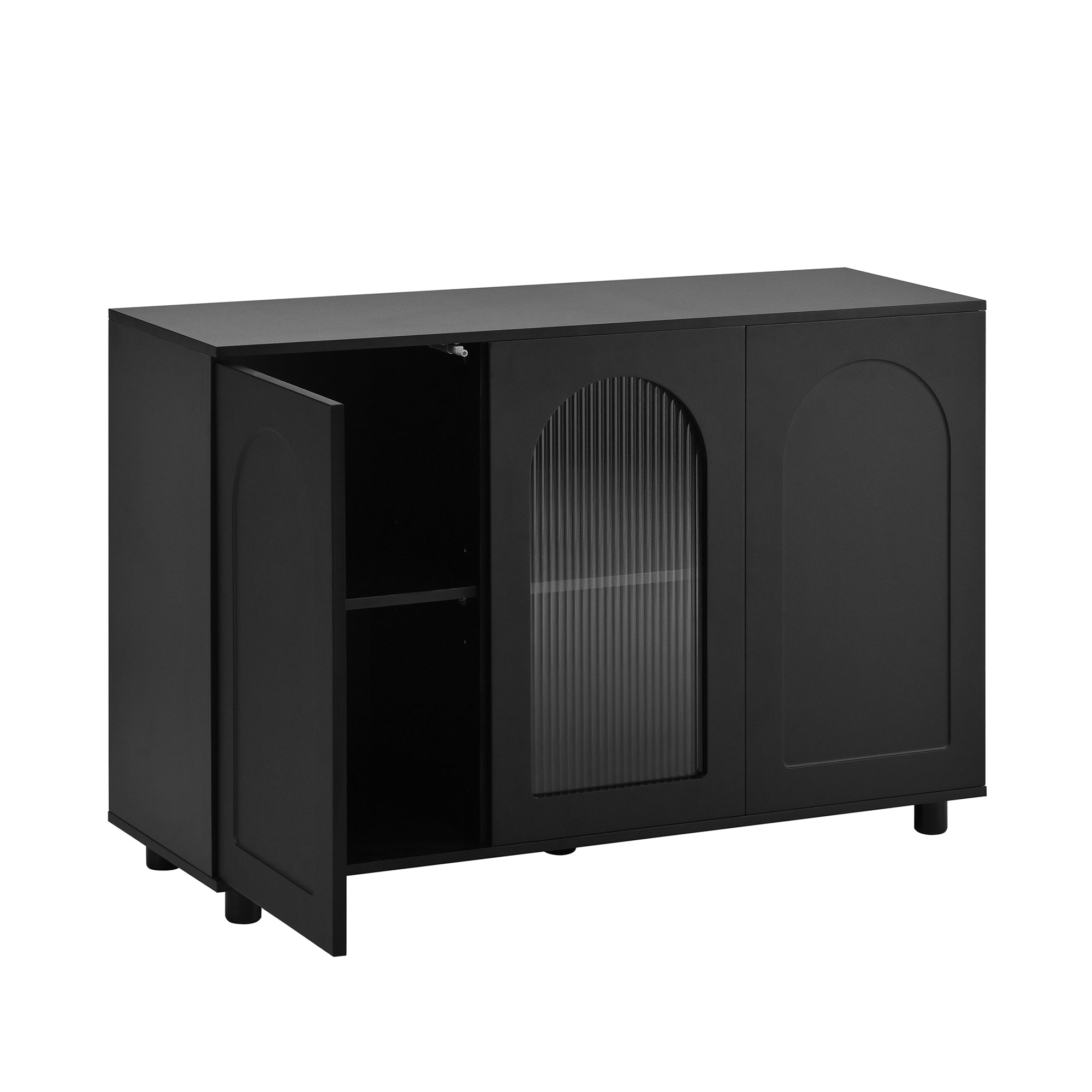 Sideboard U-Shaped Glass Door Rebounder Design - Black