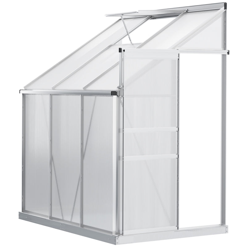 Greenhouse 6x4ft Lean-to Walk-in with Adjustable Vent and Sliding Door, Polycarbonate Clear